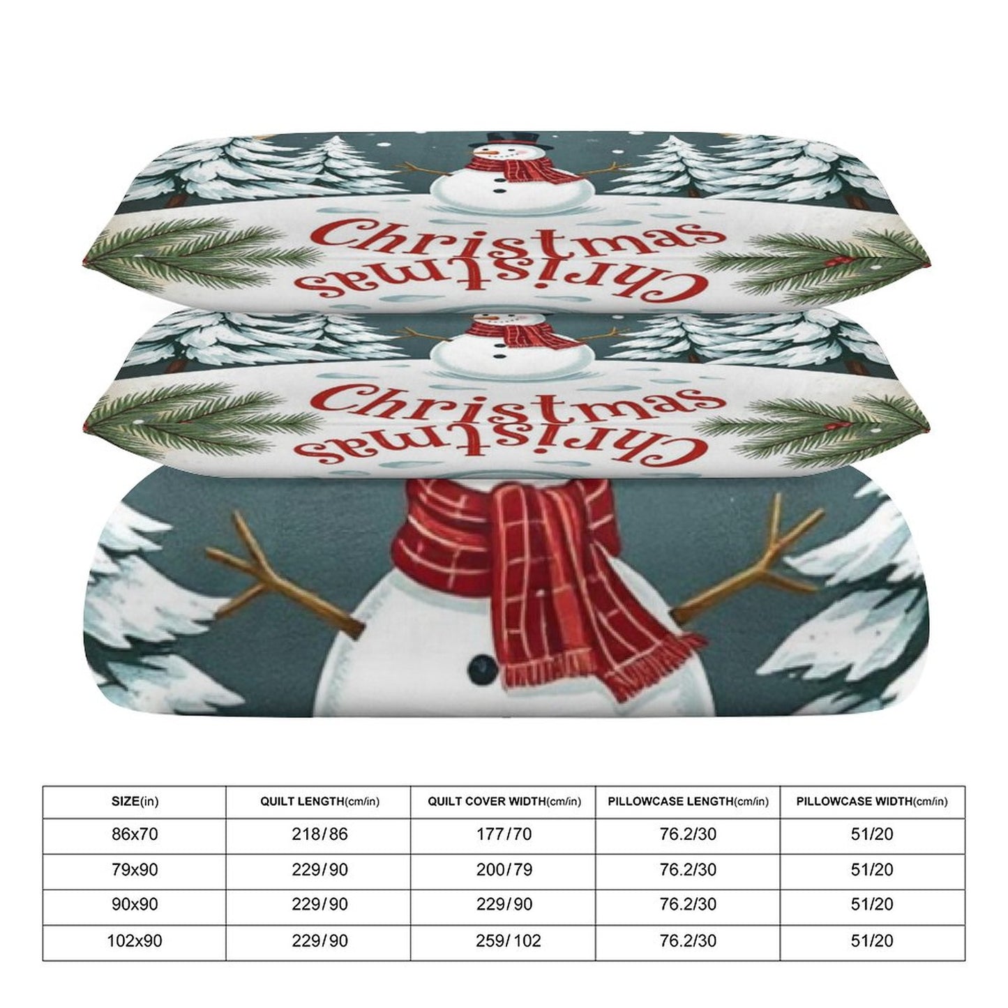 Christmas 3-Piece Bedding Set-90"x90"/ 229x229cm (Dual-sided Printing)