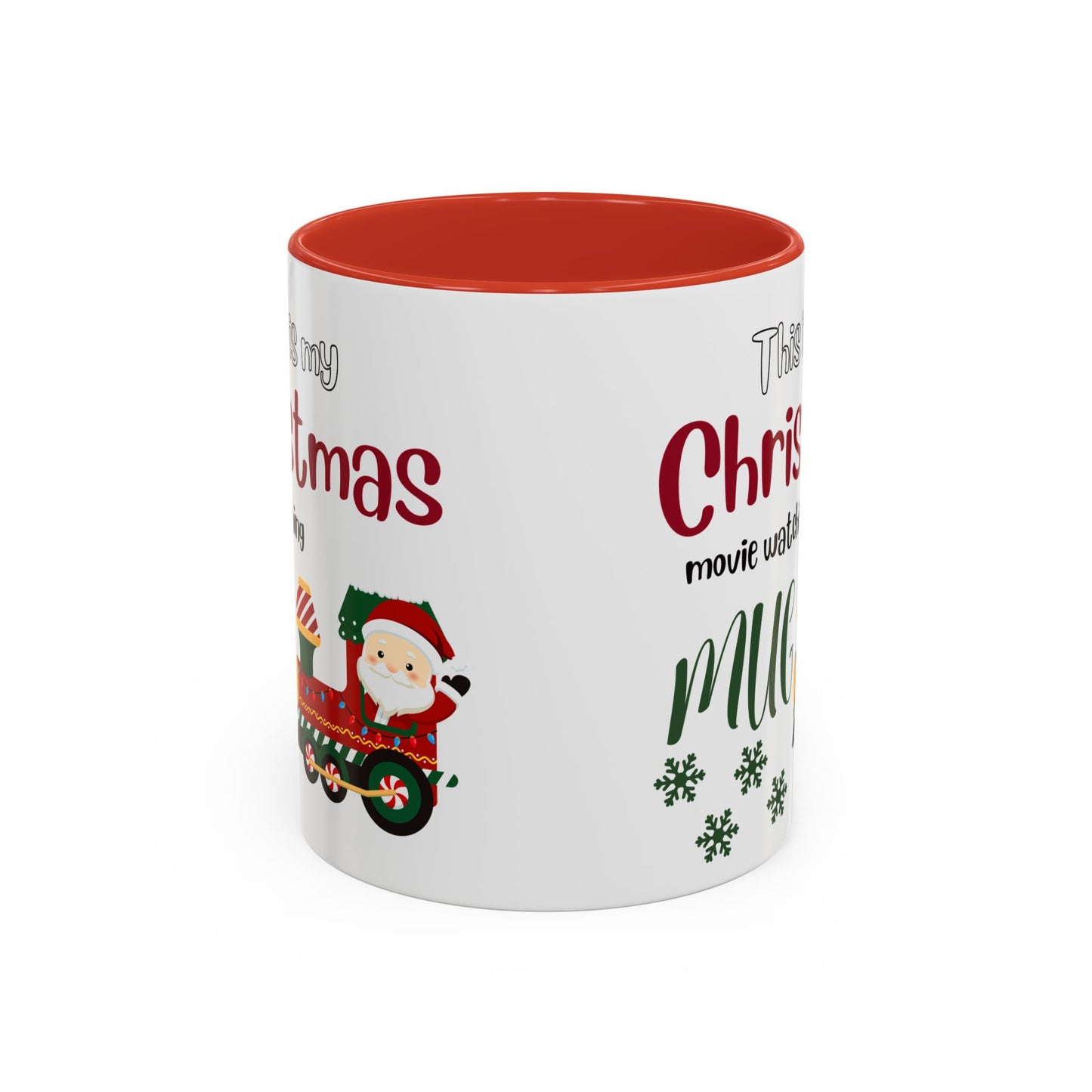 Christmas Movie Watching Accent Coffee Mug (11, 15oz) - Cozy Holiday Mug, Festive Hot Cocoa Cup, Winter Movie Night Gift, Santa Claus Mug,
