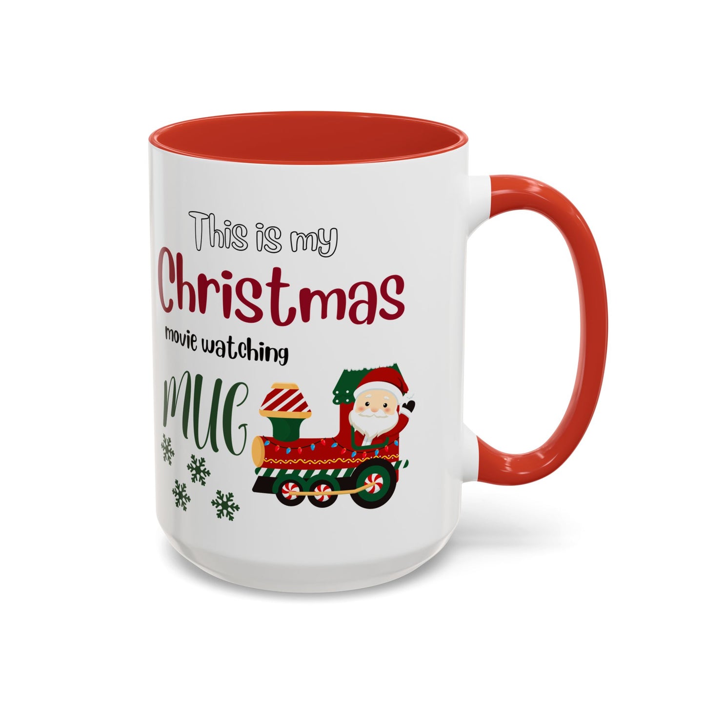 Christmas Movie Watching Accent Coffee Mug (11, 15oz) - Cozy Holiday Mug, Festive Hot Cocoa Cup, Winter Movie Night Gift, Santa Claus Mug,