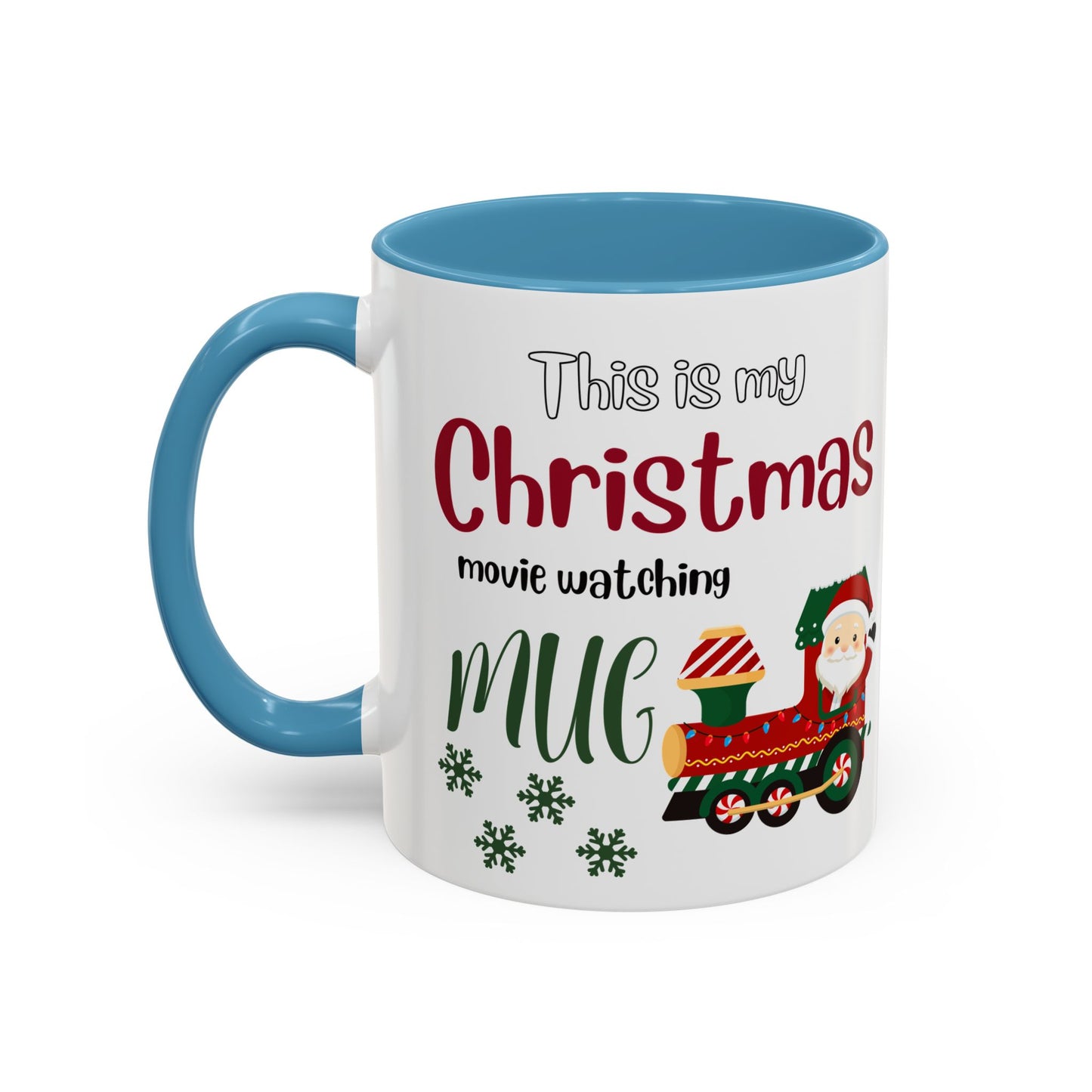 Christmas Movie Watching Accent Coffee Mug (11, 15oz) - Cozy Holiday Mug, Festive Hot Cocoa Cup, Winter Movie Night Gift, Santa Claus Mug,