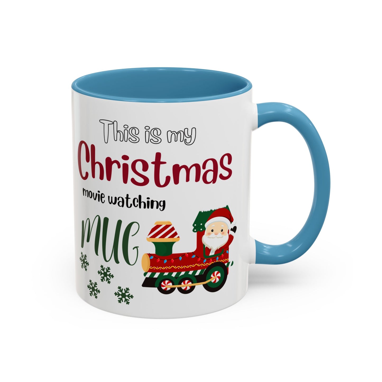 Christmas Movie Watching Accent Coffee Mug (11, 15oz) - Cozy Holiday Mug, Festive Hot Cocoa Cup, Winter Movie Night Gift, Santa Claus Mug,