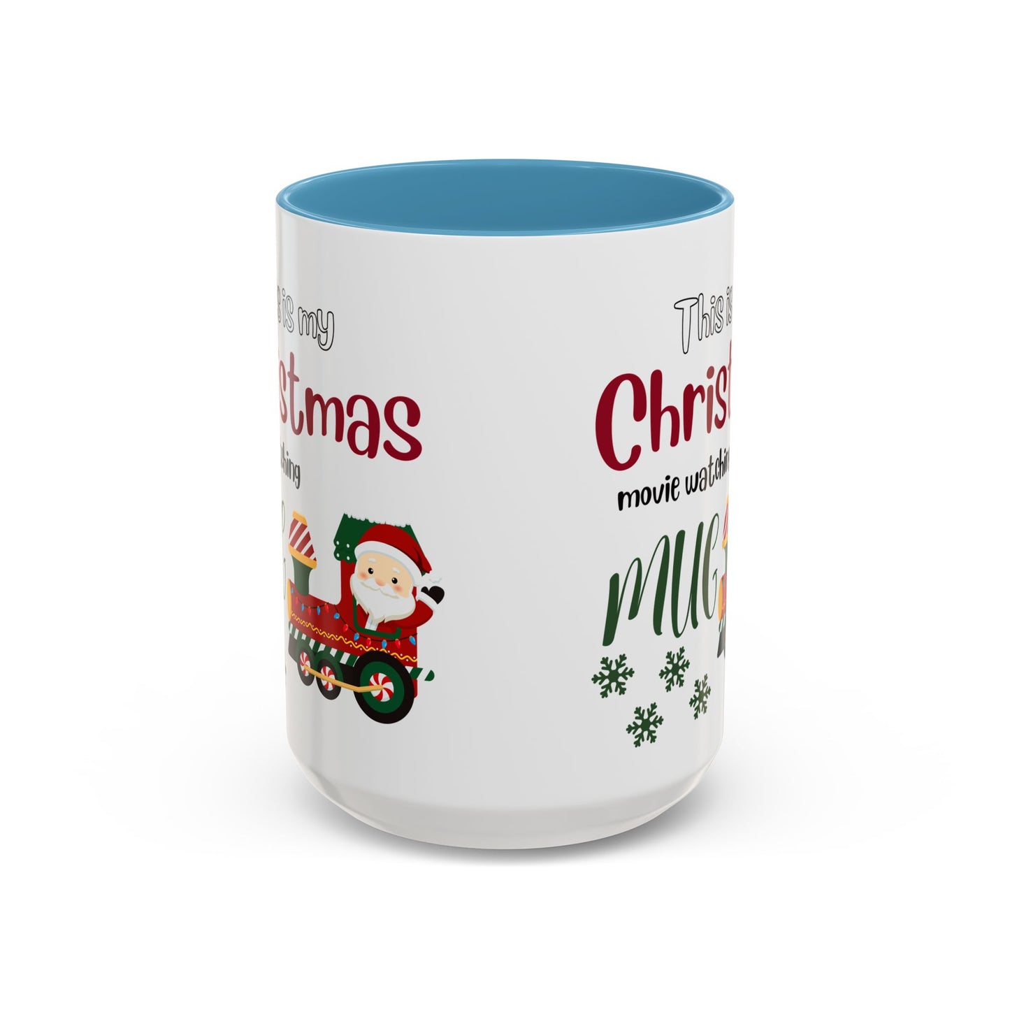 Christmas Movie Watching Accent Coffee Mug (11, 15oz) - Cozy Holiday Mug, Festive Hot Cocoa Cup, Winter Movie Night Gift, Santa Claus Mug,