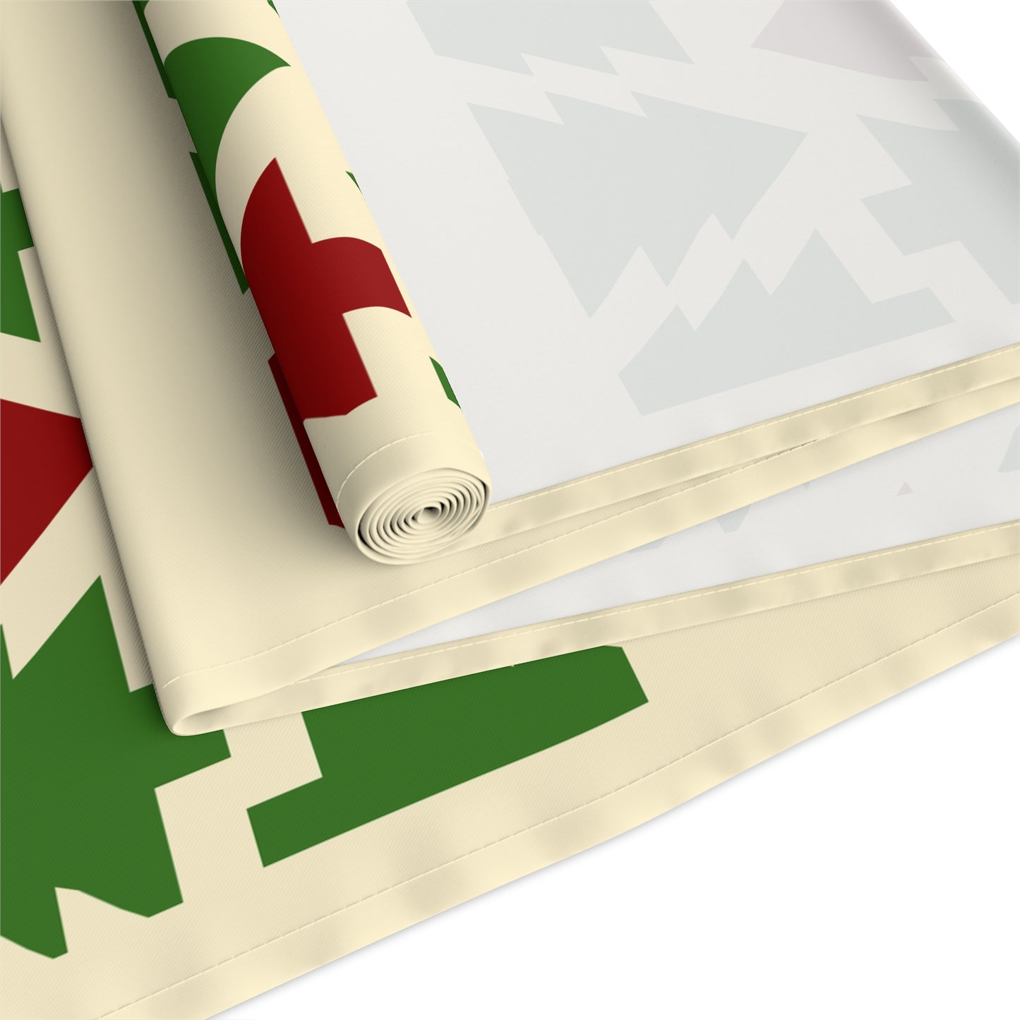 Christmas Trees Red Green Table Runner, Holiday Table Decor, Holiday Dinner Accessories - Cotton, Poly, Festive Table Linens, Christmas Home