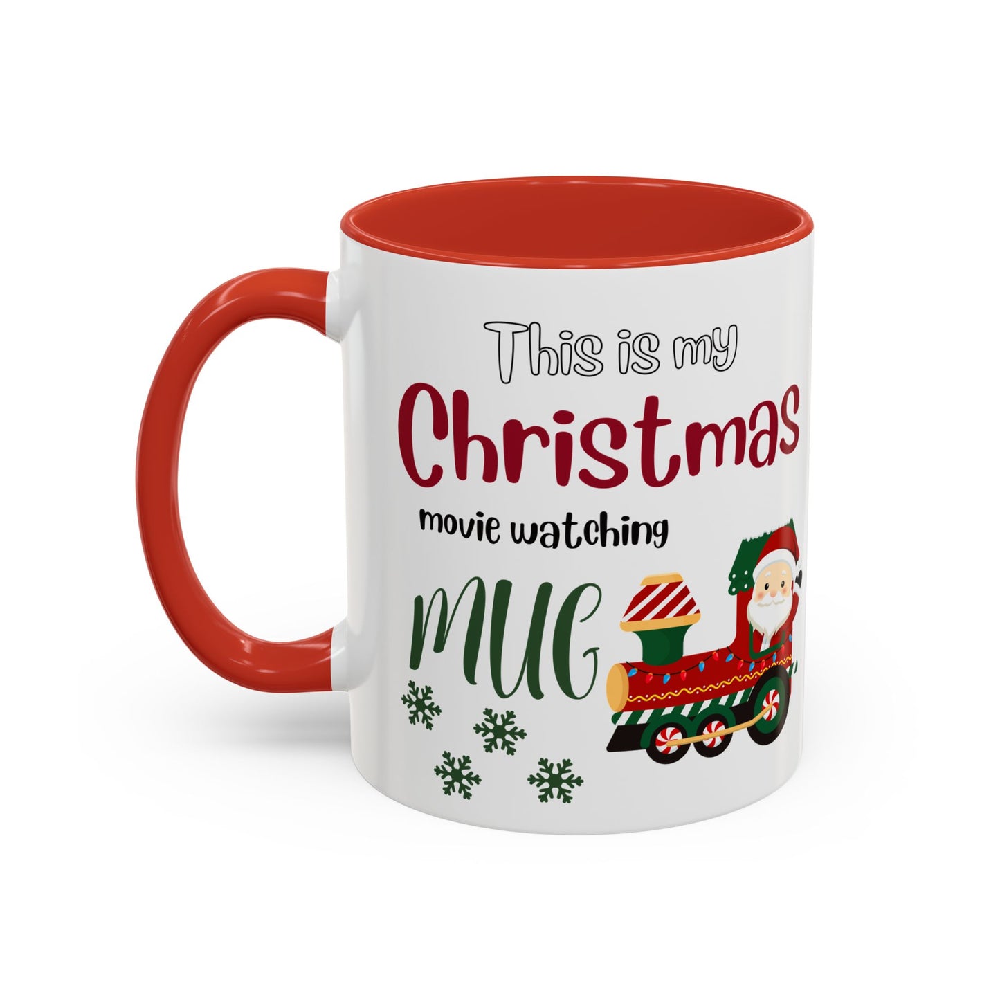 Christmas Movie Watching Accent Coffee Mug (11, 15oz) - Cozy Holiday Mug, Festive Hot Cocoa Cup, Winter Movie Night Gift, Santa Claus Mug,