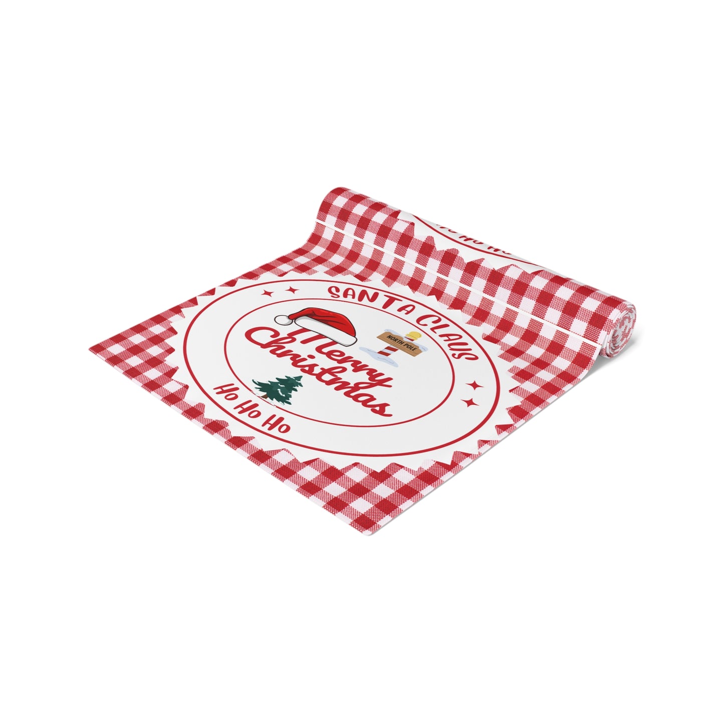 Table Runner, Christmas Decoration Santa Claus Ho Ho Ho, Red White, Cotton Poly, Home Decor, Holiday Table Linen, Festive Dining Accessories