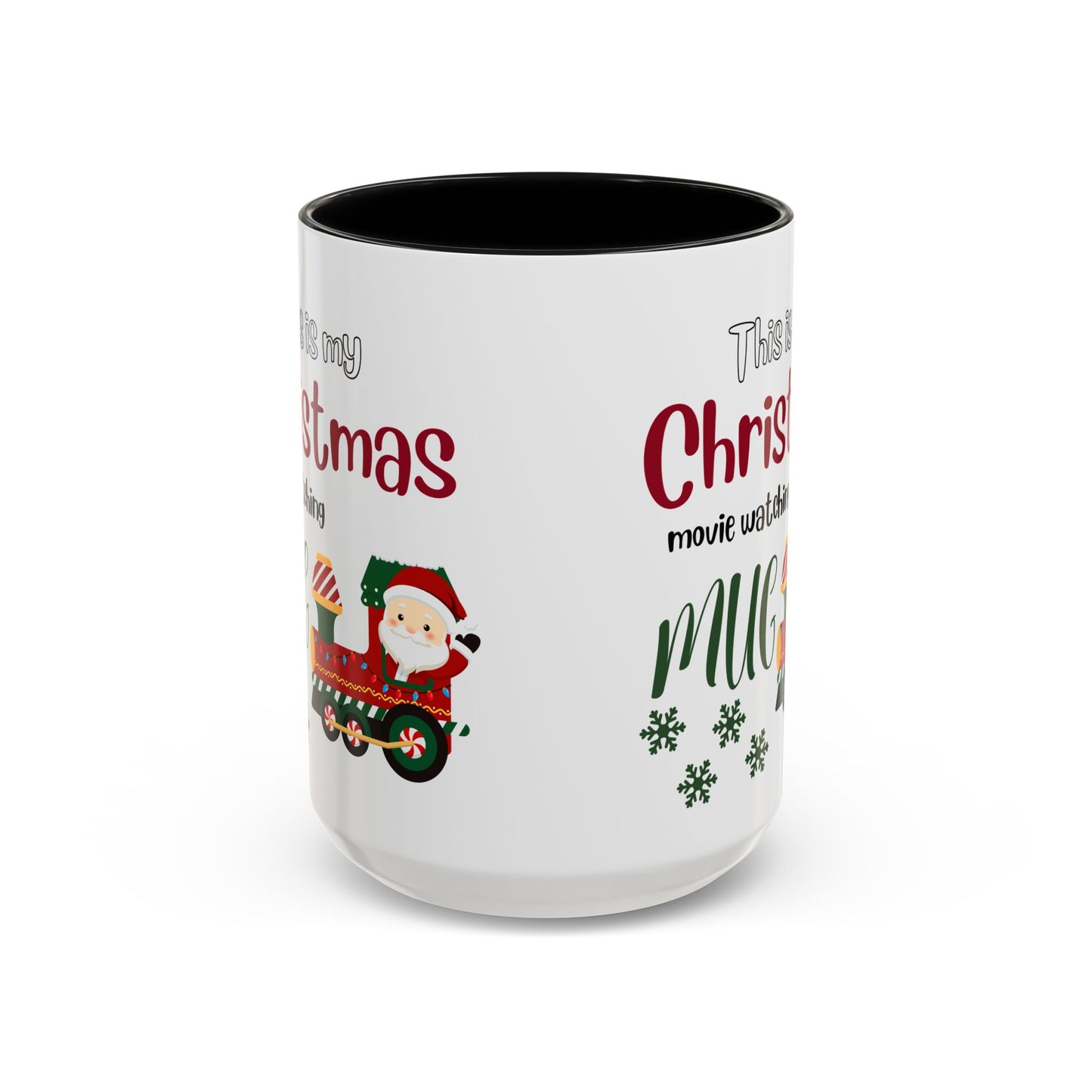 Christmas Movie Watching Accent Coffee Mug (11, 15oz) - Cozy Holiday Mug, Festive Hot Cocoa Cup, Winter Movie Night Gift, Santa Claus Mug,
