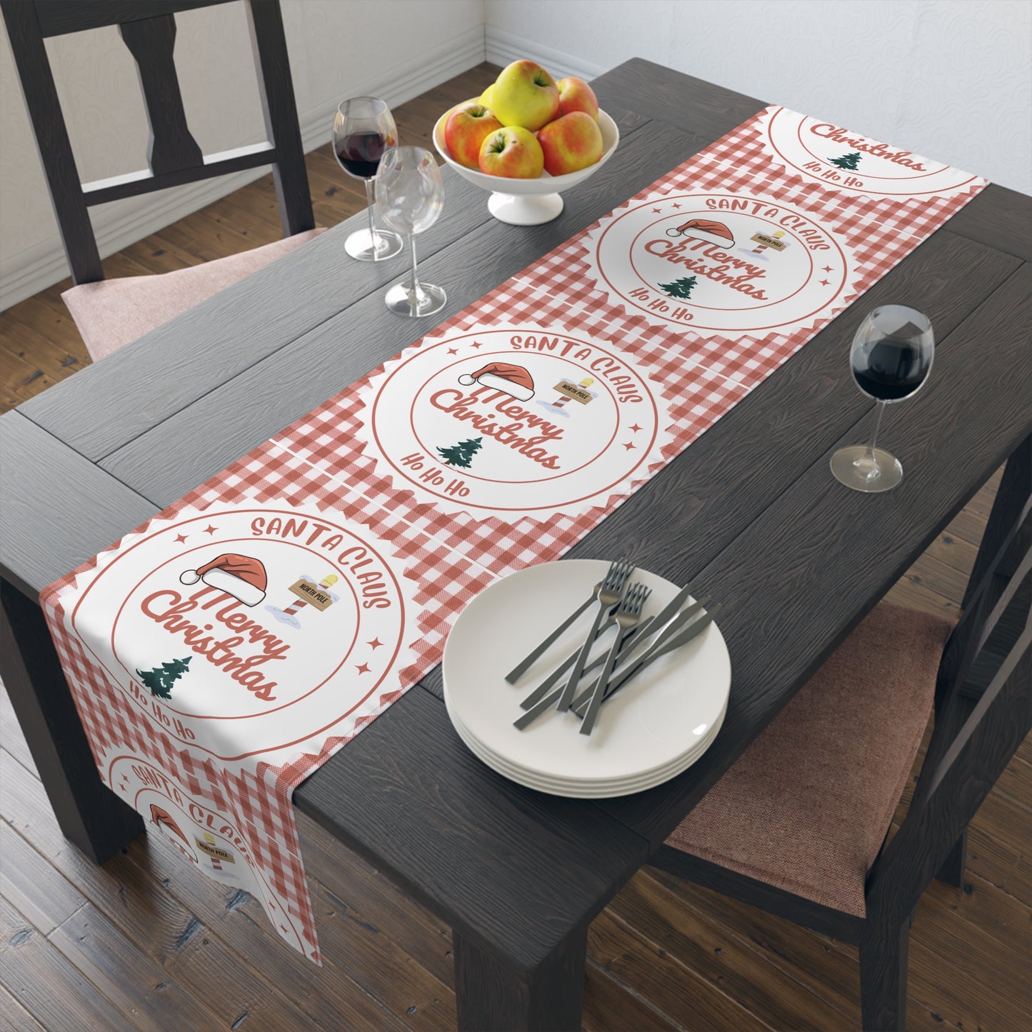 Table Runner, Christmas Decoration Santa Claus Ho Ho Ho, Red White, Cotton Poly, Home Decor, Holiday Table Linen, Festive Dining Accessories
