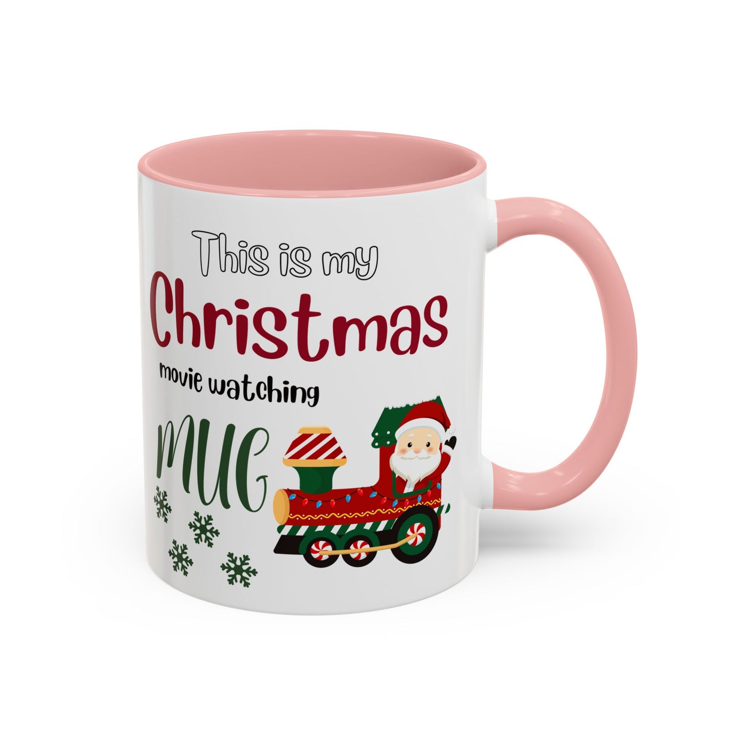 Christmas Movie Watching Accent Coffee Mug (11, 15oz) - Cozy Holiday Mug, Festive Hot Cocoa Cup, Winter Movie Night Gift, Santa Claus Mug,