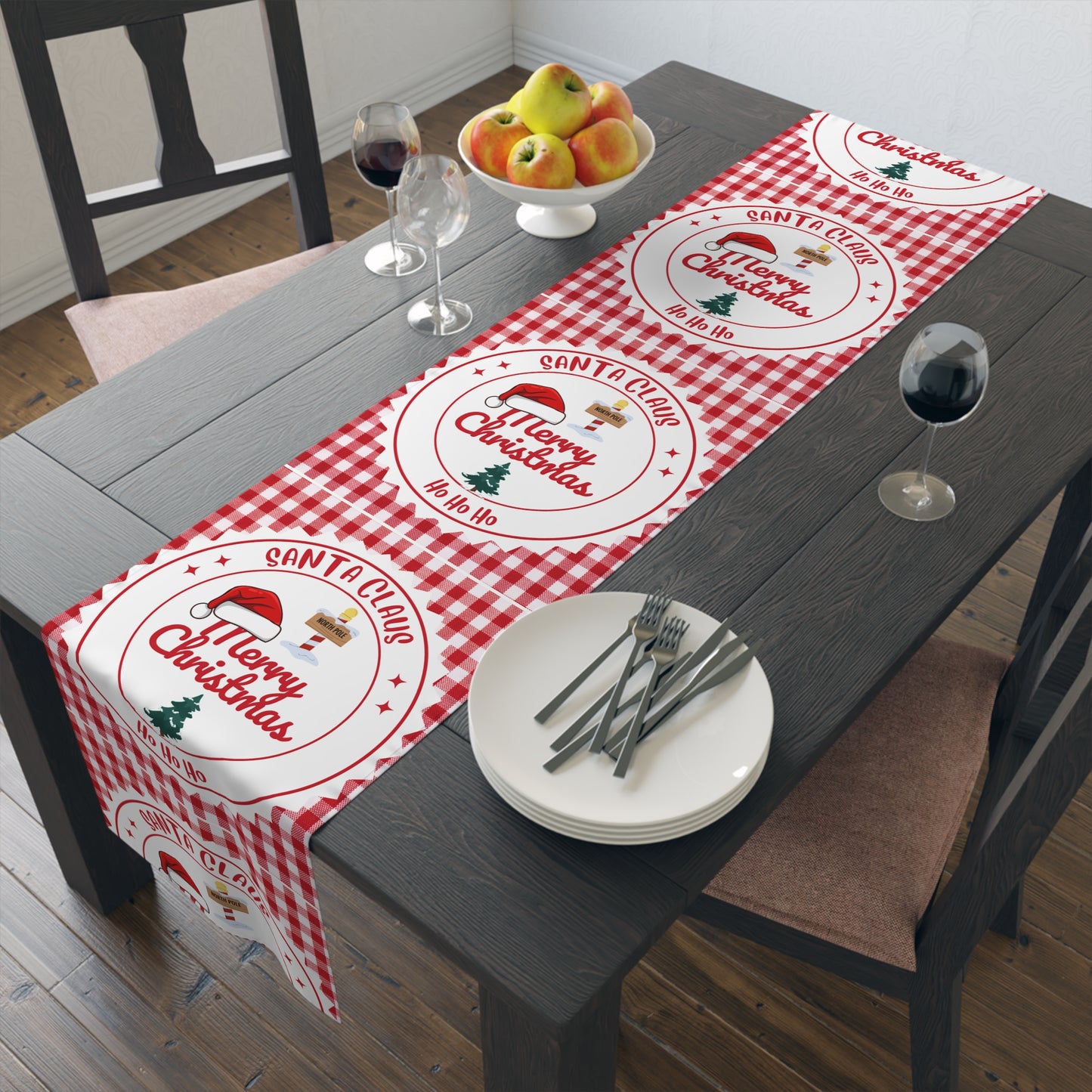 Table Runner, Christmas Decoration Santa Claus Ho Ho Ho, Red White, Cotton Poly, Home Decor, Holiday Table Linen, Festive Dining Accessories