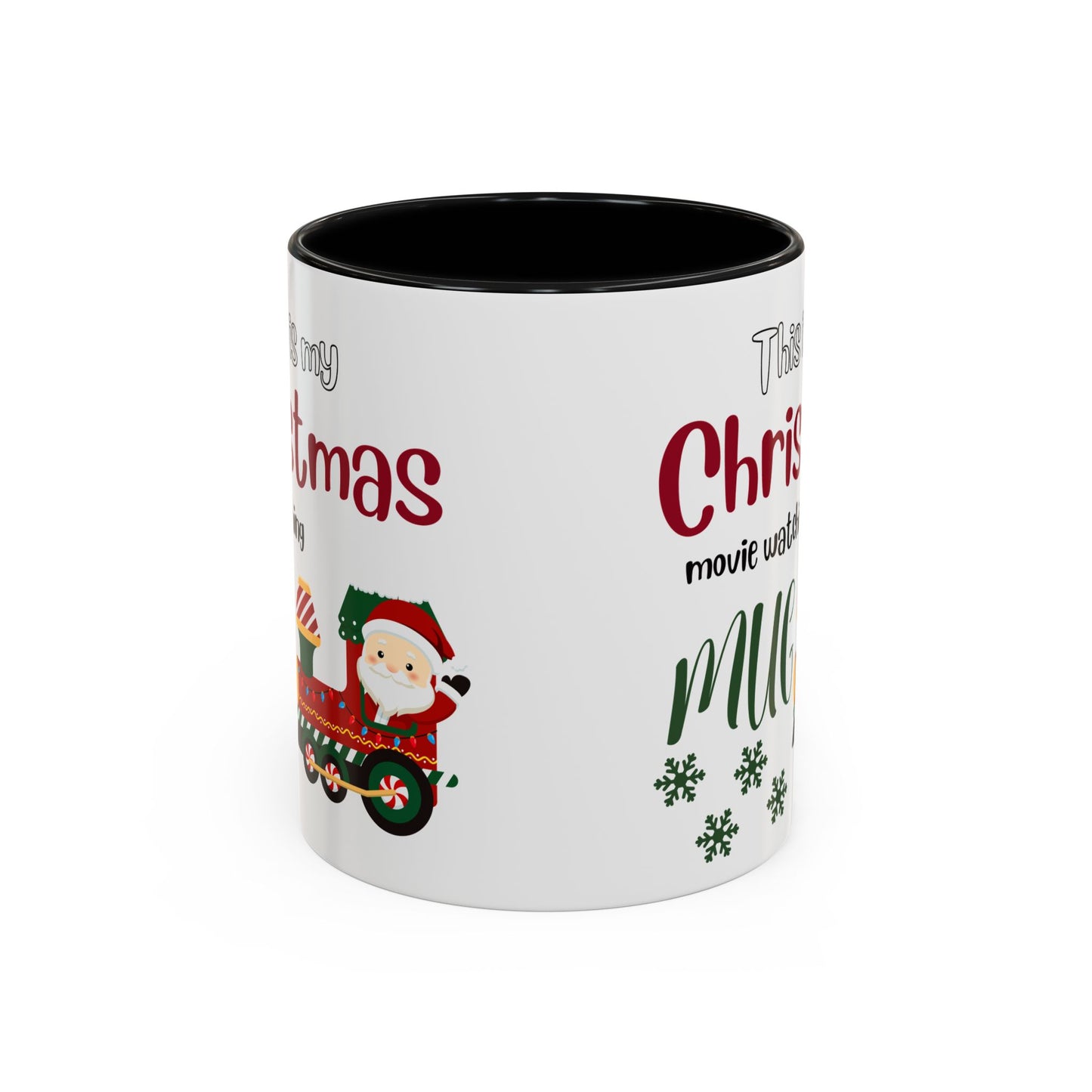 Christmas Movie Watching Accent Coffee Mug (11, 15oz) - Cozy Holiday Mug, Festive Hot Cocoa Cup, Winter Movie Night Gift, Santa Claus Mug,
