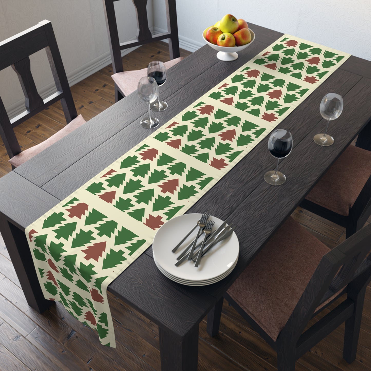 Christmas Trees Red Green Table Runner, Holiday Table Decor, Holiday Dinner Accessories - Cotton, Poly, Festive Table Linens, Christmas Home