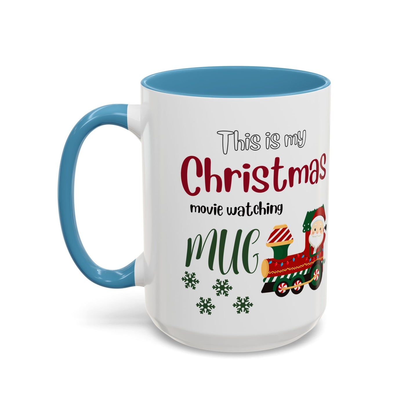 Christmas Movie Watching Accent Coffee Mug (11, 15oz) - Cozy Holiday Mug, Festive Hot Cocoa Cup, Winter Movie Night Gift, Santa Claus Mug,