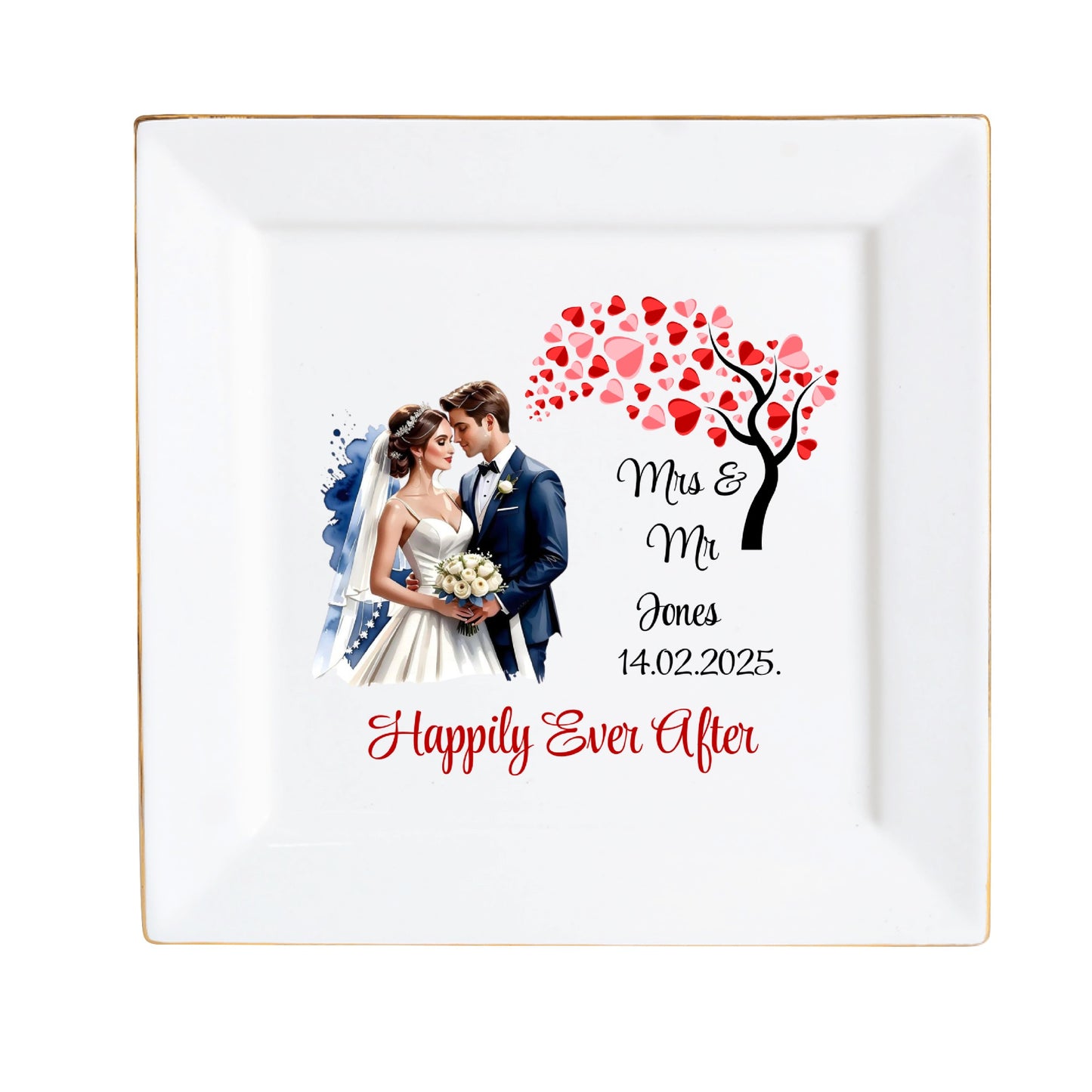 Personalized Ceramic Square Plates – Wedding Day Appetizer & Romantic Dinner Table Decor