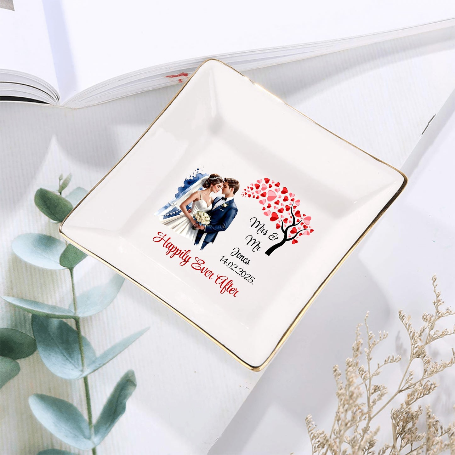 Personalized Ceramic Square Plates – Wedding Day Appetizer & Romantic Dinner Table Decor