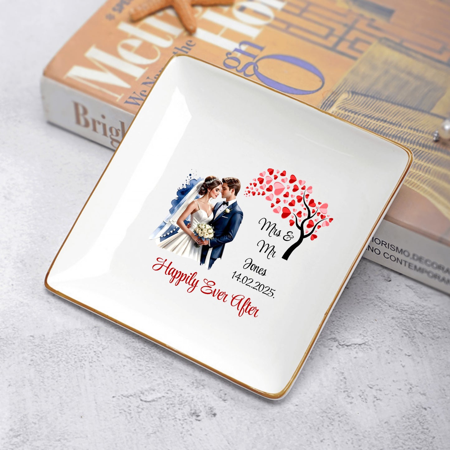 Personalized Ceramic Square Plates – Wedding Day Appetizer & Romantic Dinner Table Decor