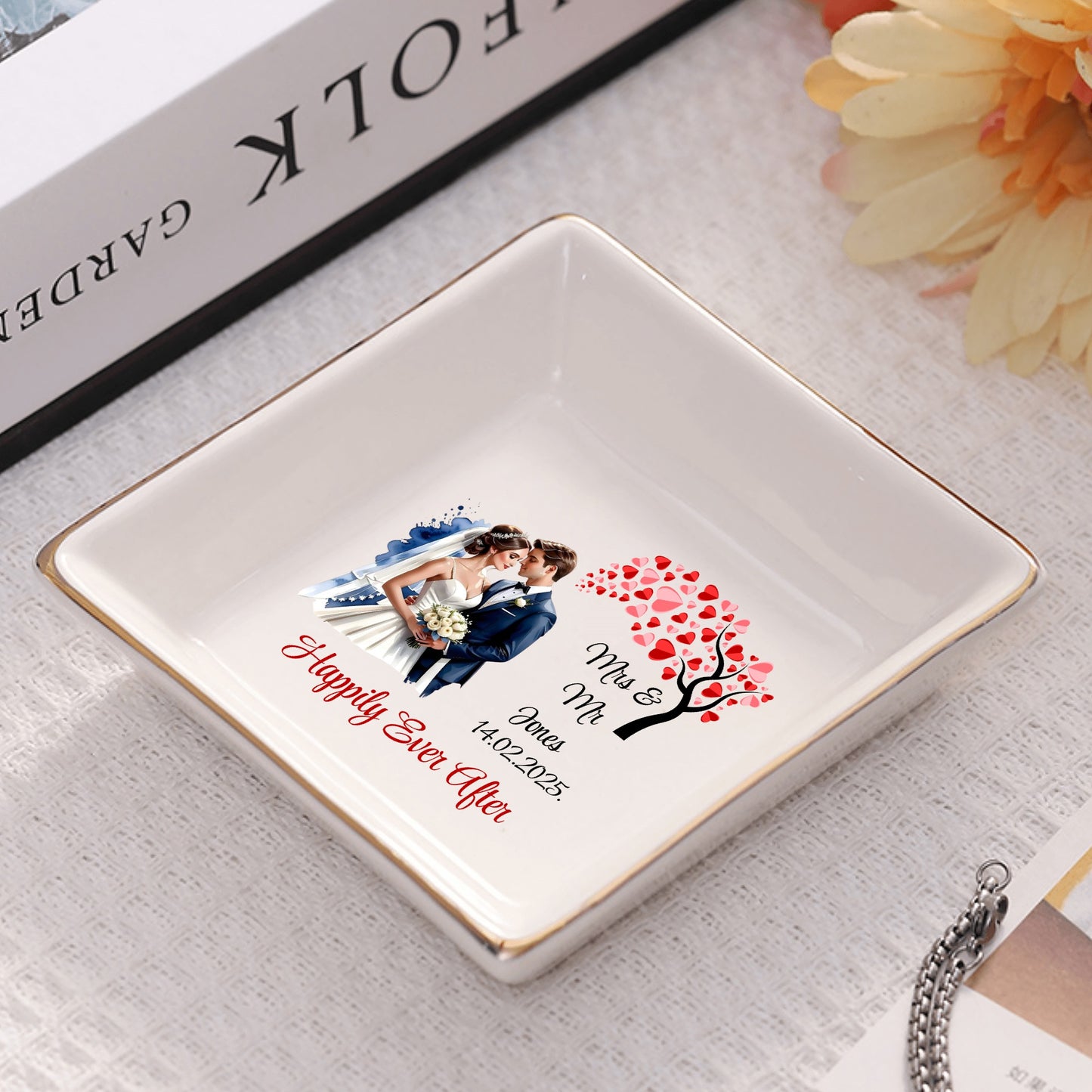 Personalized Ceramic Square Plates – Wedding Day Appetizer & Romantic Dinner Table Decor