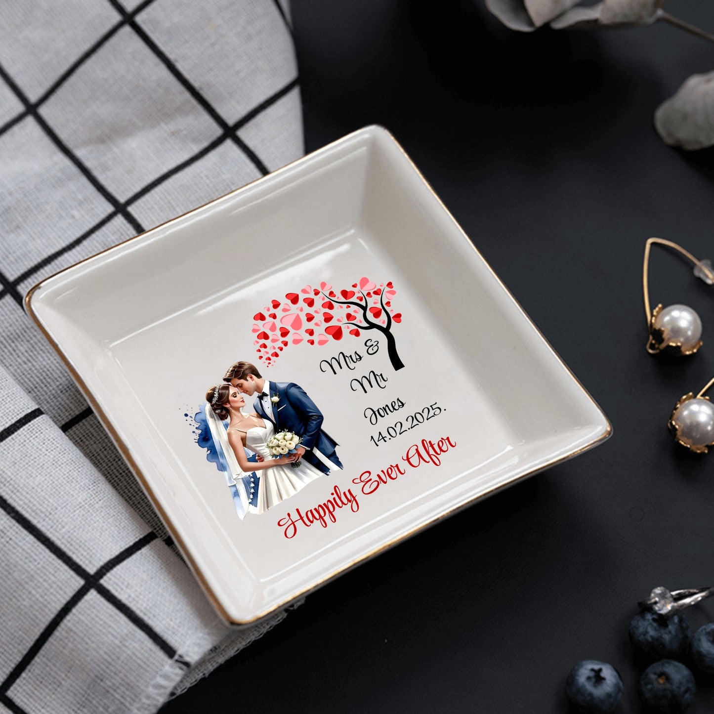 Personalized Ceramic Square Plates – Wedding Day Appetizer & Romantic Dinner Table Decor