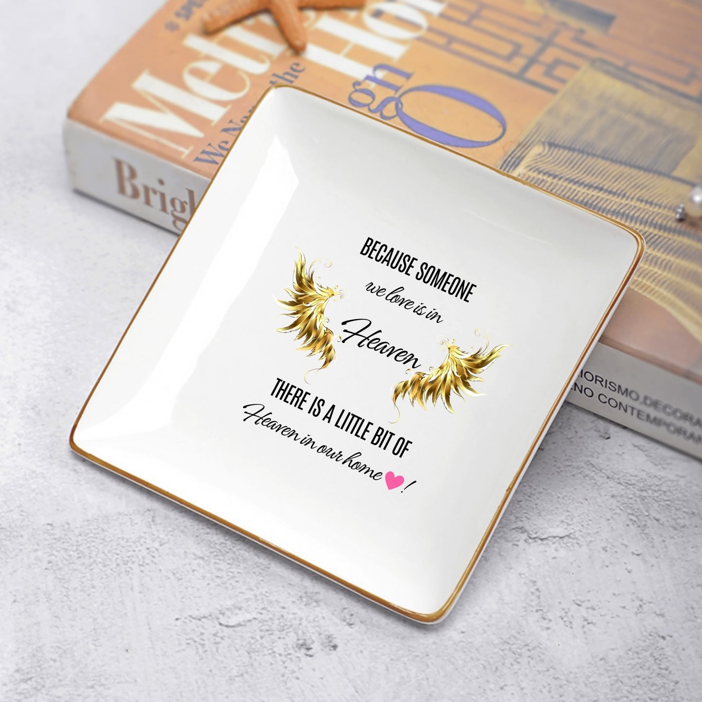 Personalized Memorial Ceramic Square Plate – “Because Someone We Love Is in Heaven” Tribute Decor