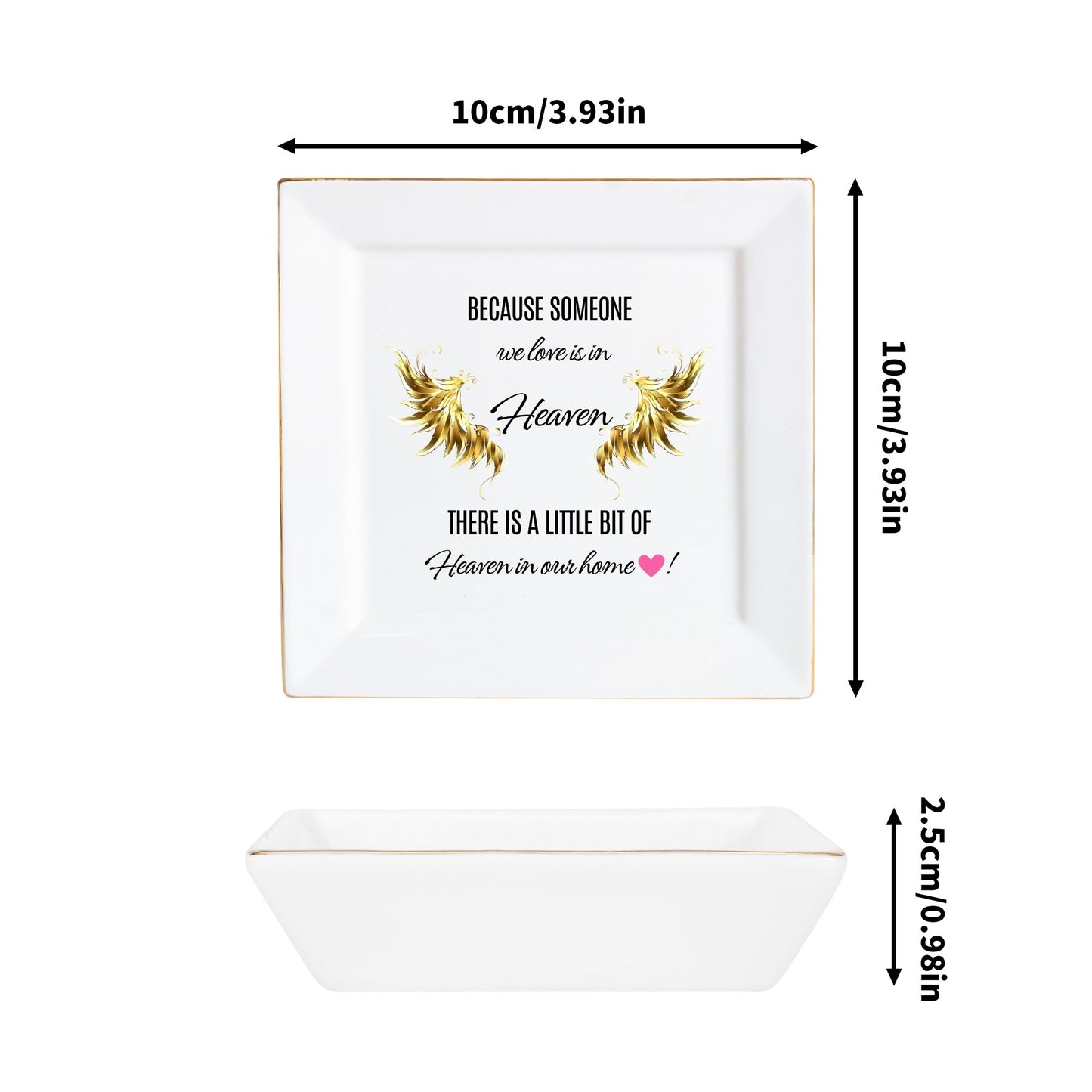Personalized Memorial Ceramic Square Plate – “Because Someone We Love Is in Heaven” Tribute Decor