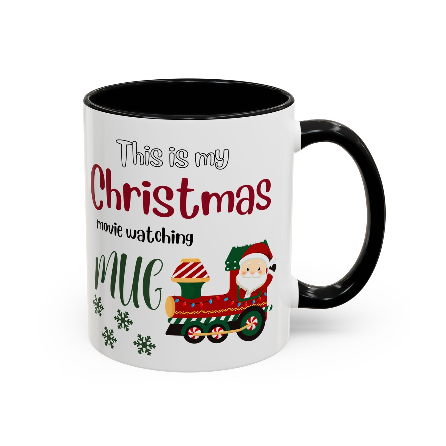 Christmas Movie Watching Accent Coffee Mug (11, 15oz) - Cozy Holiday Mug, Festive Hot Cocoa Cup, Winter Movie Night Gift, Santa Claus Mug,