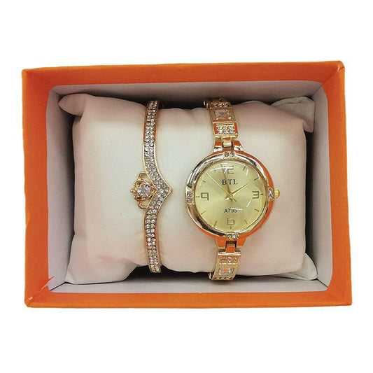 2 Piece Set New Women's Chain Watch Bracelet Gift Set Temperament Diamond Embedding Fashion Women's Watch