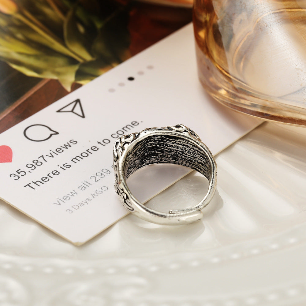 Personalized Retro Blue Eyes Owl Ring