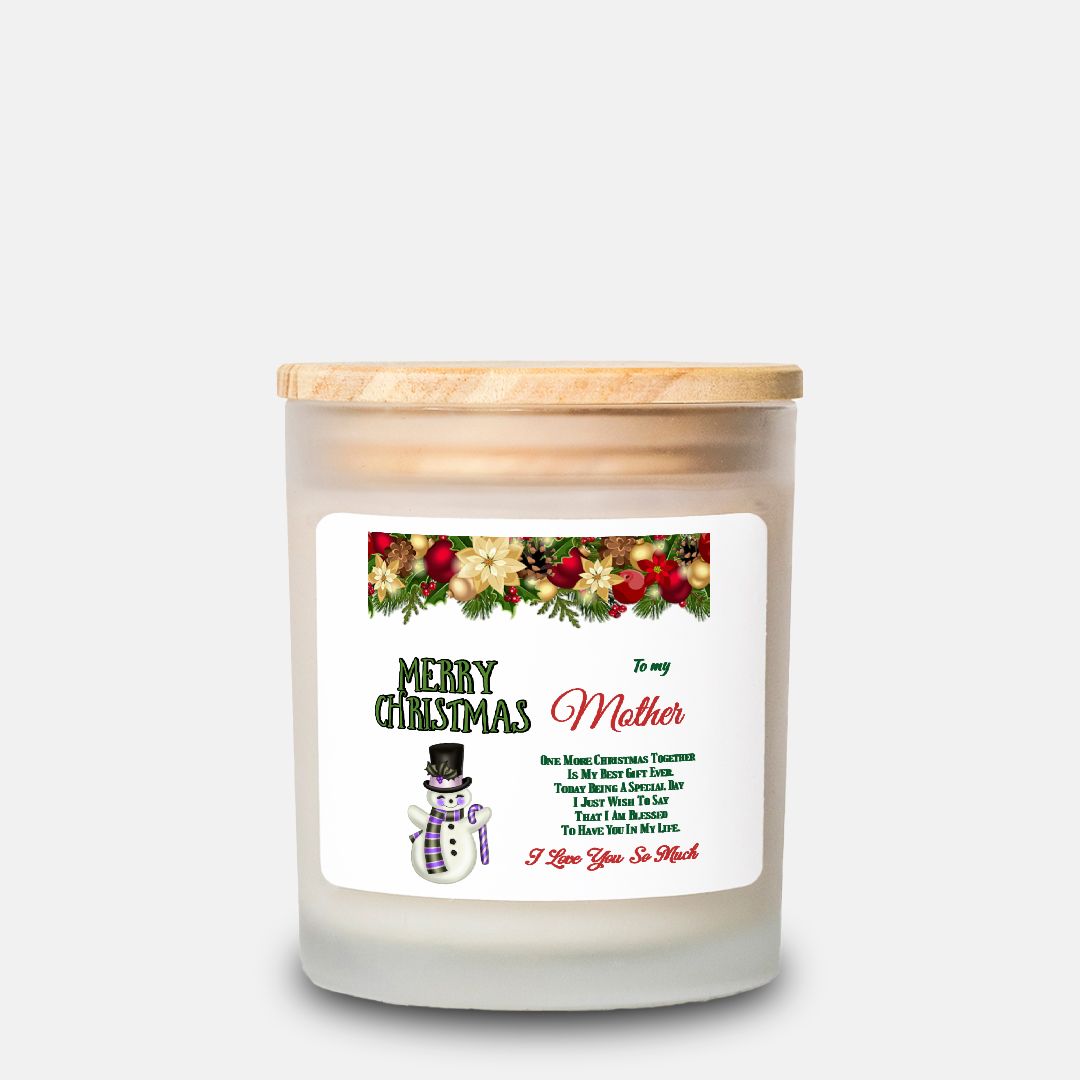 Merry Christmas to my Mother Candle Frosted Glass (Hand Poured 11 oz)