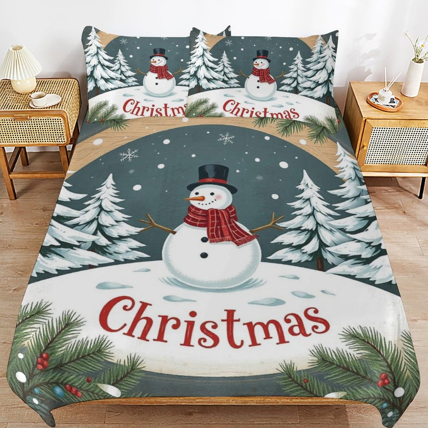 Christmas 3-Piece Bedding Set-90"x90"/ 229x229cm (Dual-sided Printing)