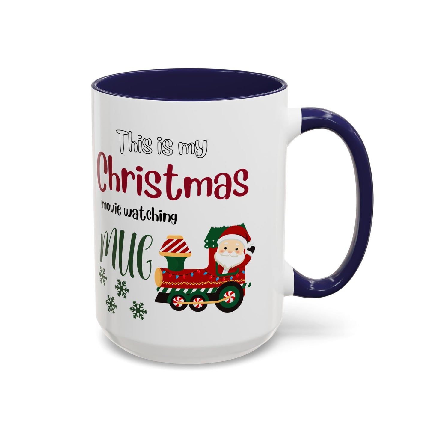 Christmas Movie Watching Accent Coffee Mug (11, 15oz) - Cozy Holiday Mug, Festive Hot Cocoa Cup, Winter Movie Night Gift, Santa Claus Mug,