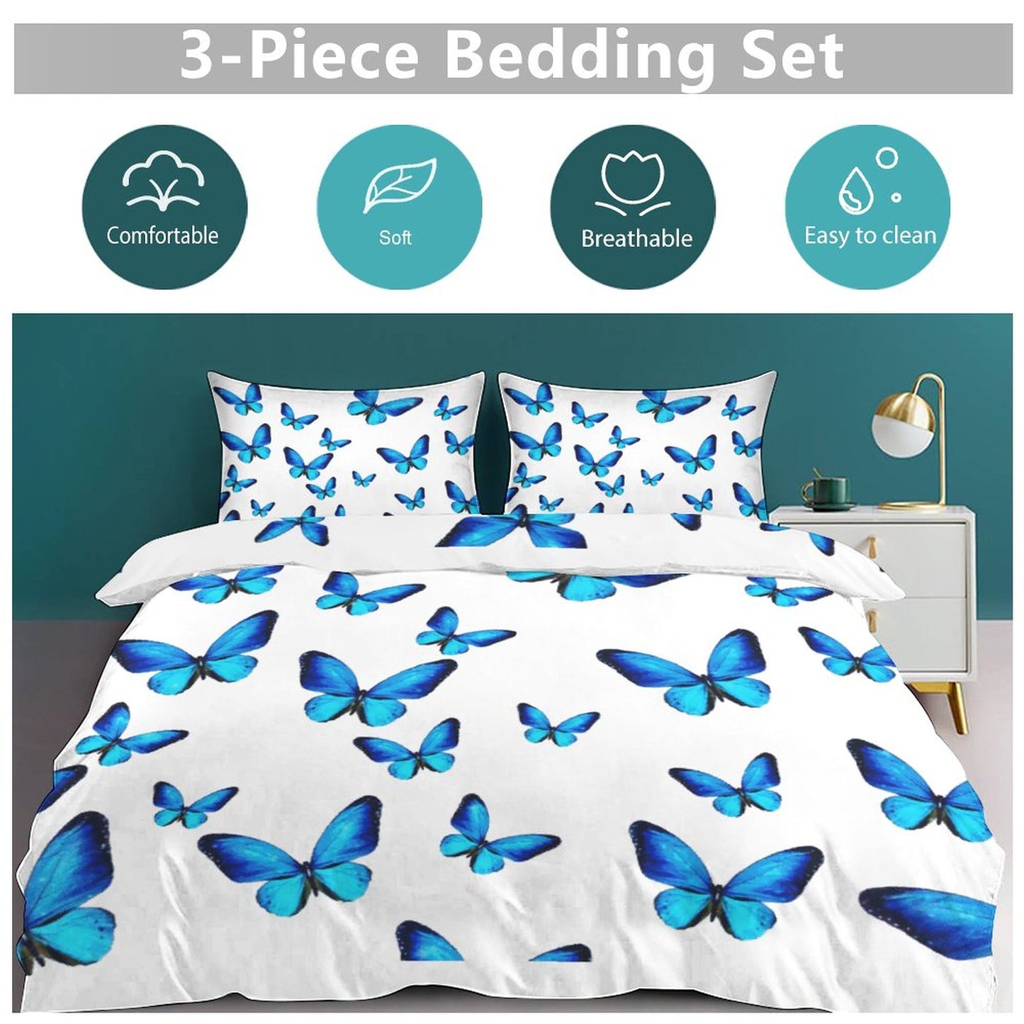 3-Piece Bedding Set-102"x90"/ 259x229cm (Dual-sided Printing)