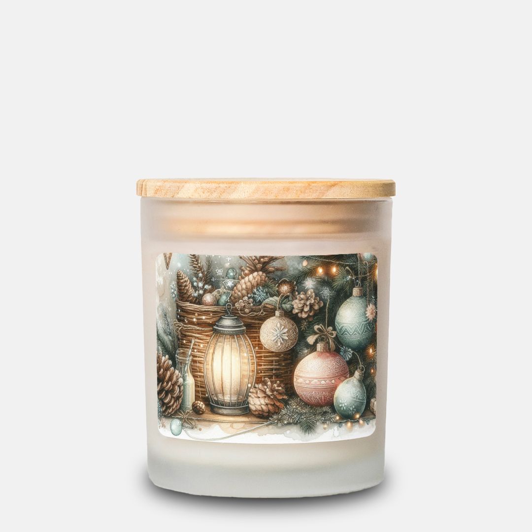 Christmas lantern Candle Frosted Glass (Hand Poured 11 oz)