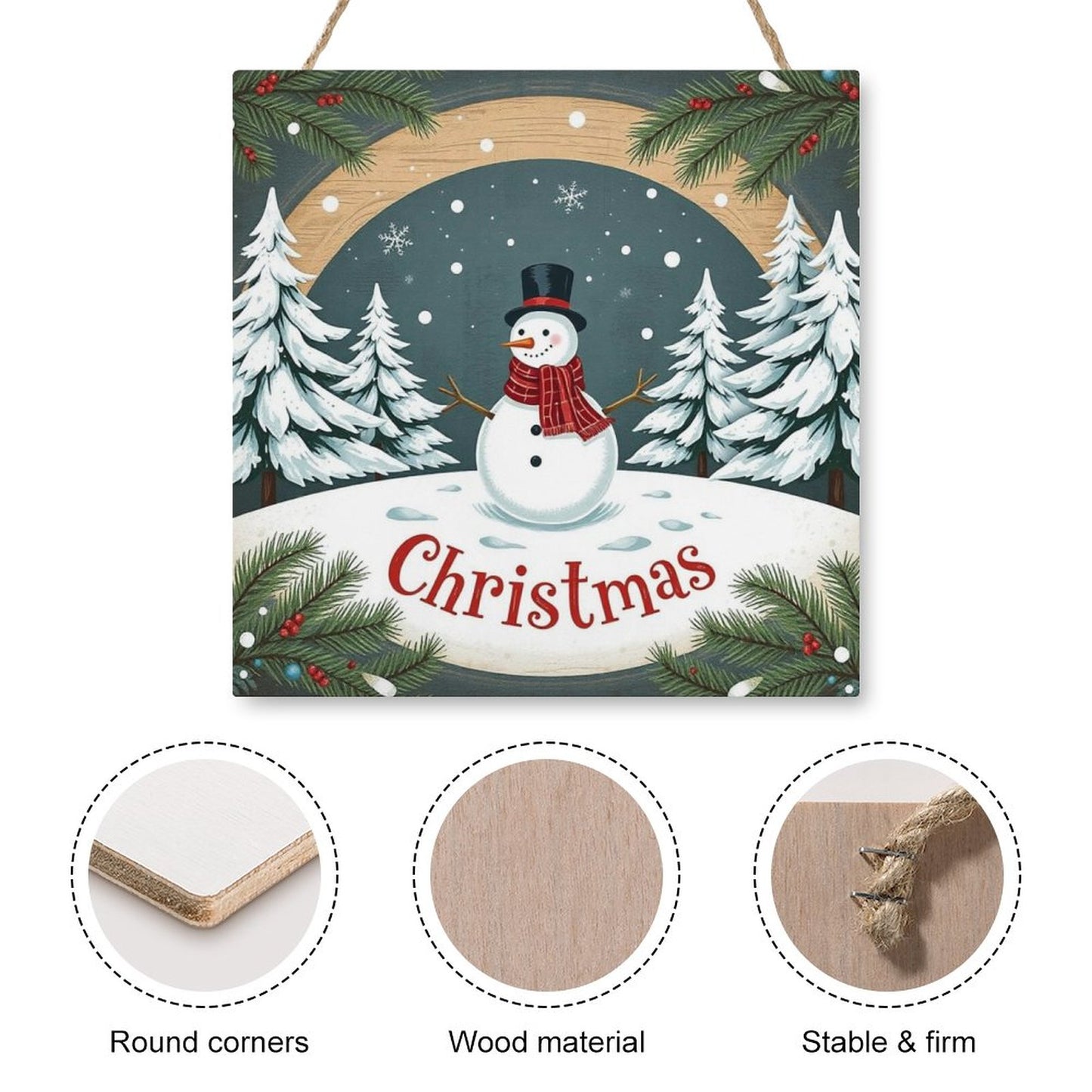 Christmas Square Wood Wall Decor Hanging Sign-12"x12"/30x30cm