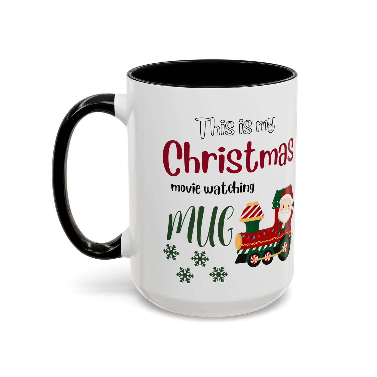 Christmas Movie Watching Accent Coffee Mug (11, 15oz) - Cozy Holiday Mug, Festive Hot Cocoa Cup, Winter Movie Night Gift, Santa Claus Mug,