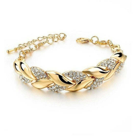 18K Gold Leaf Bracelet Fashion Wedding Jewelry Women's Diamond Bracelet