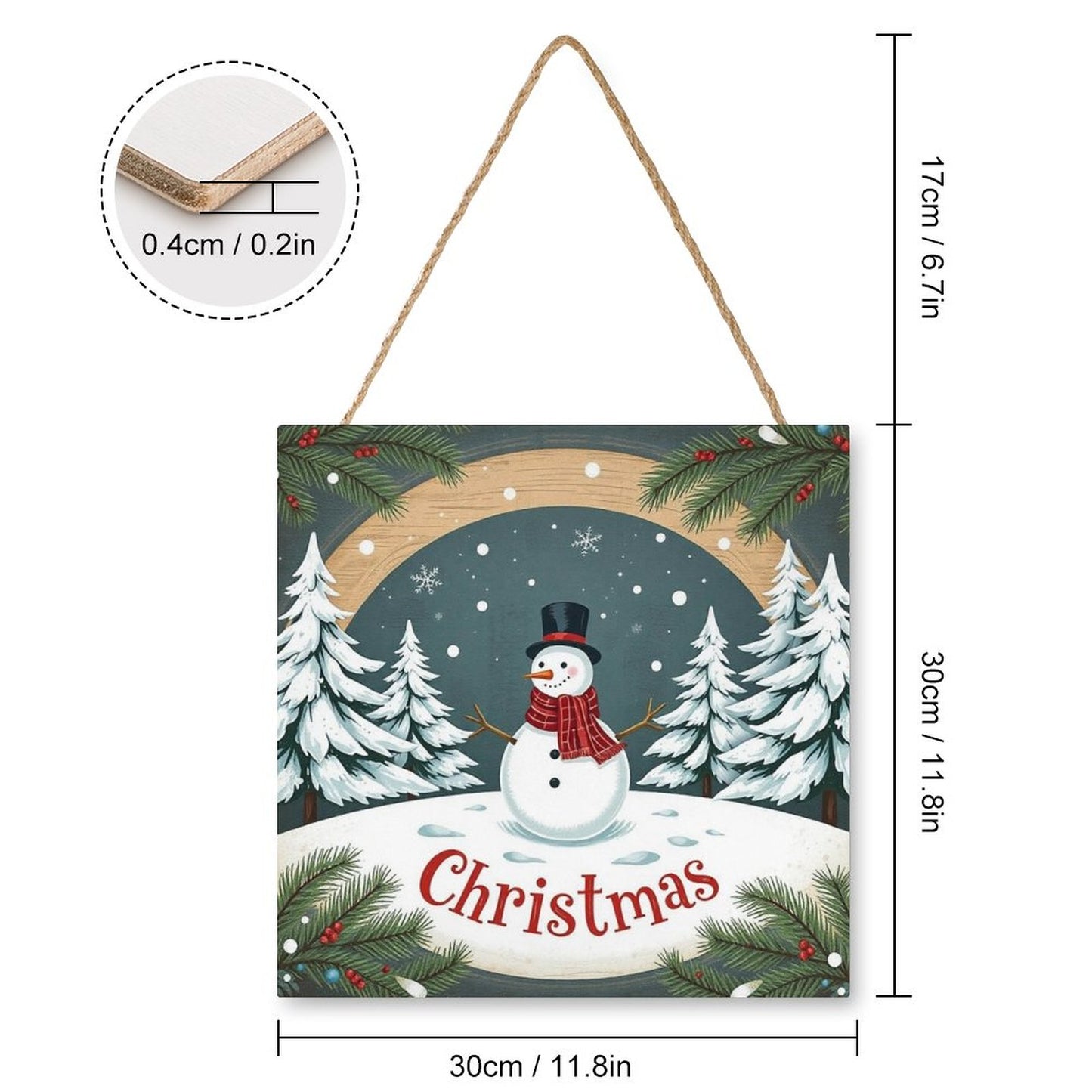 Christmas Square Wood Wall Decor Hanging Sign-12"x12"/30x30cm