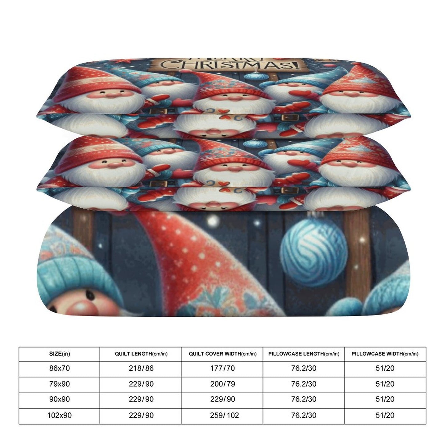 Christmas Gnomes 3-Piece Bedding Set-102"x90"/ 259x229cm (Dual-sided Printing)