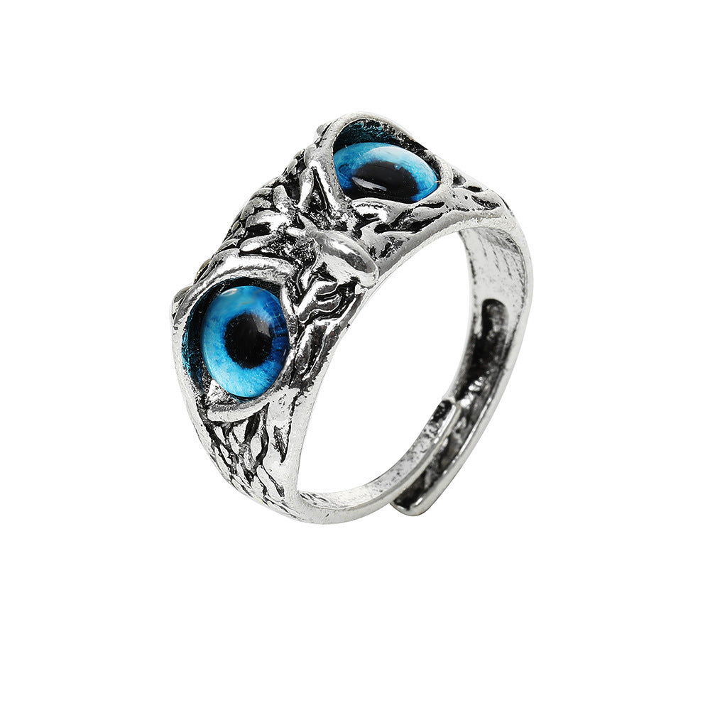 Personalized Retro Blue Eyes Owl Ring
