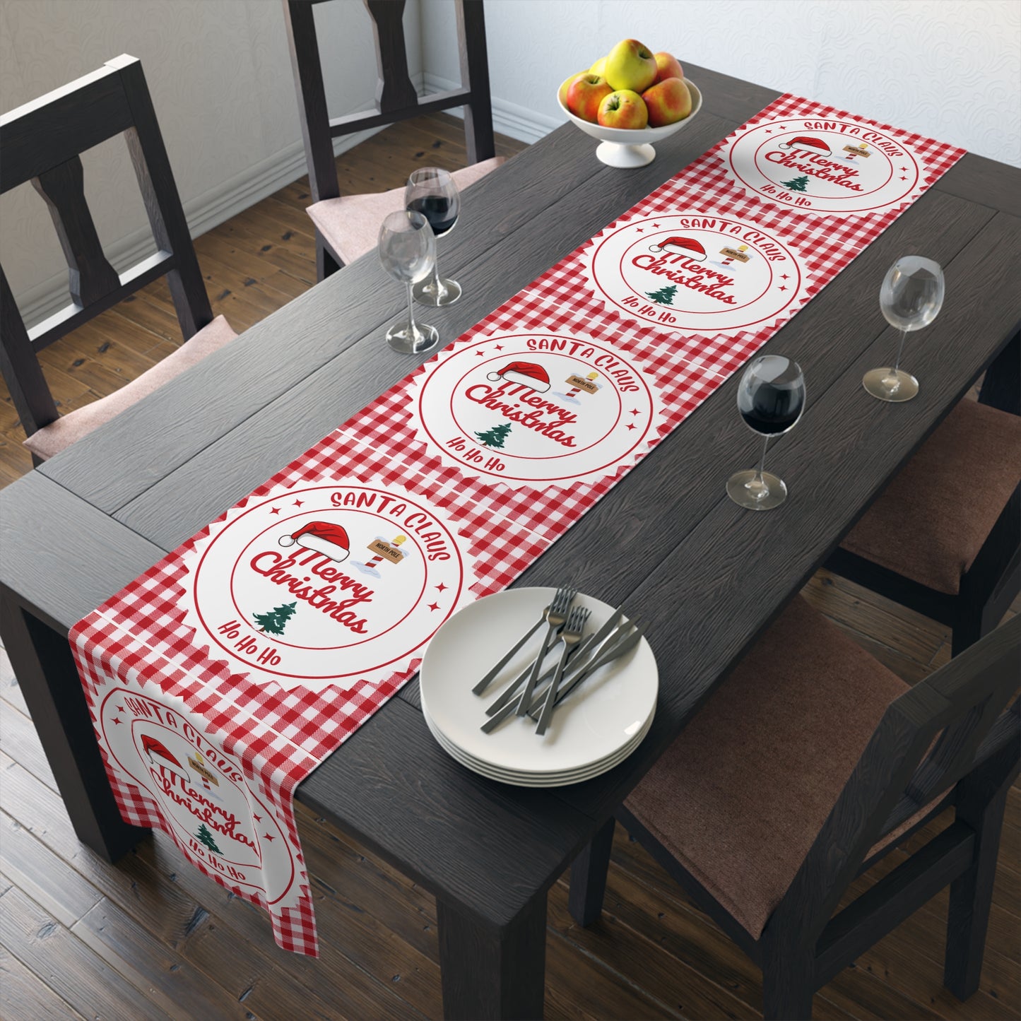 Table Runner, Christmas Decoration Santa Claus Ho Ho Ho, Red White, Cotton Poly, Home Decor, Holiday Table Linen, Festive Dining Accessories