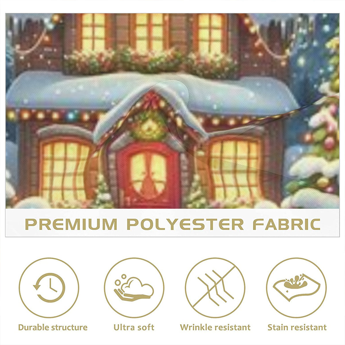 Christmas House Napkin Fabric| Polyester