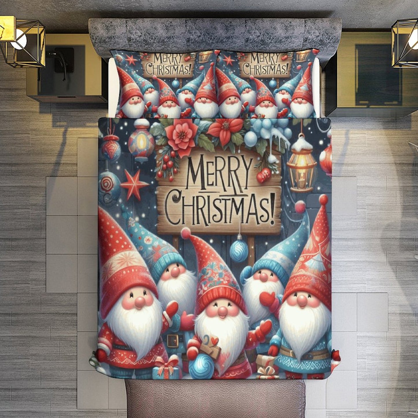 Christmas Gnomes 3-Piece Bedding Set-102"x90"/ 259x229cm (Dual-sided Printing)