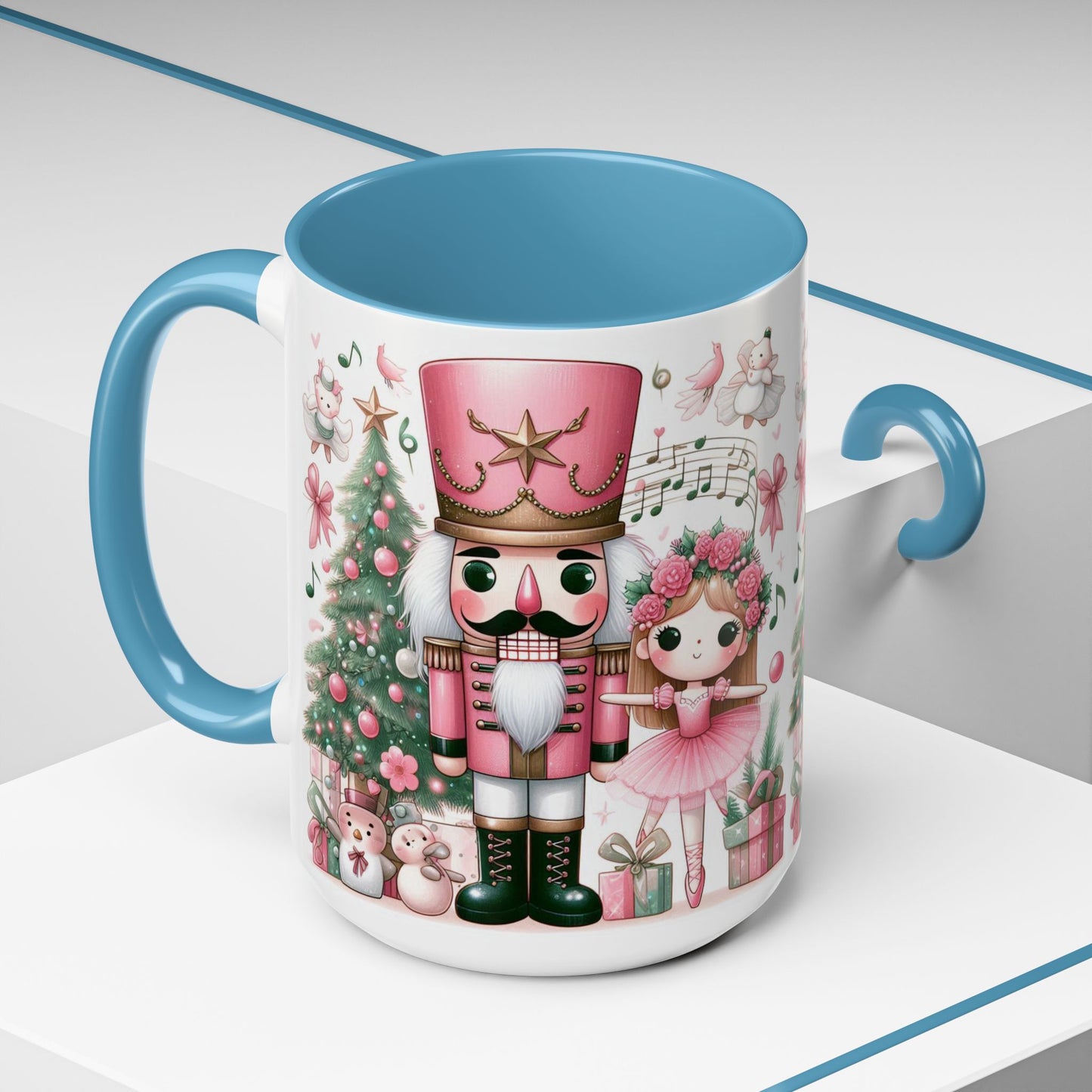 Coffee Mug, Nutcracker Pink Christmas Decoration, Festive Holiday Tea Cup, Unique Ceramic Drinkware, Kitchen Home Decor by Printify