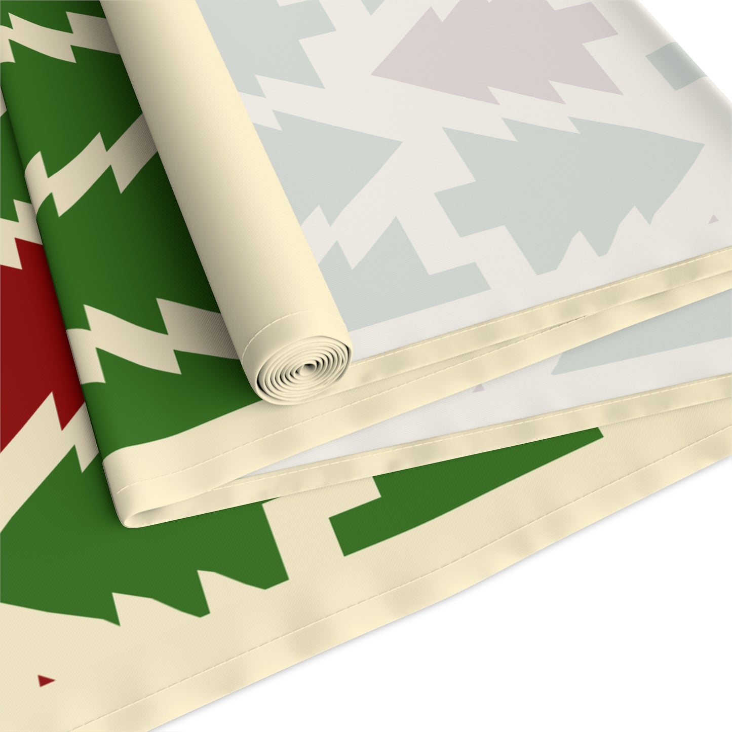Christmas Trees Red Green Table Runner, Holiday Table Decor, Holiday Dinner Accessories - Cotton, Poly, Festive Table Linens, Christmas Home