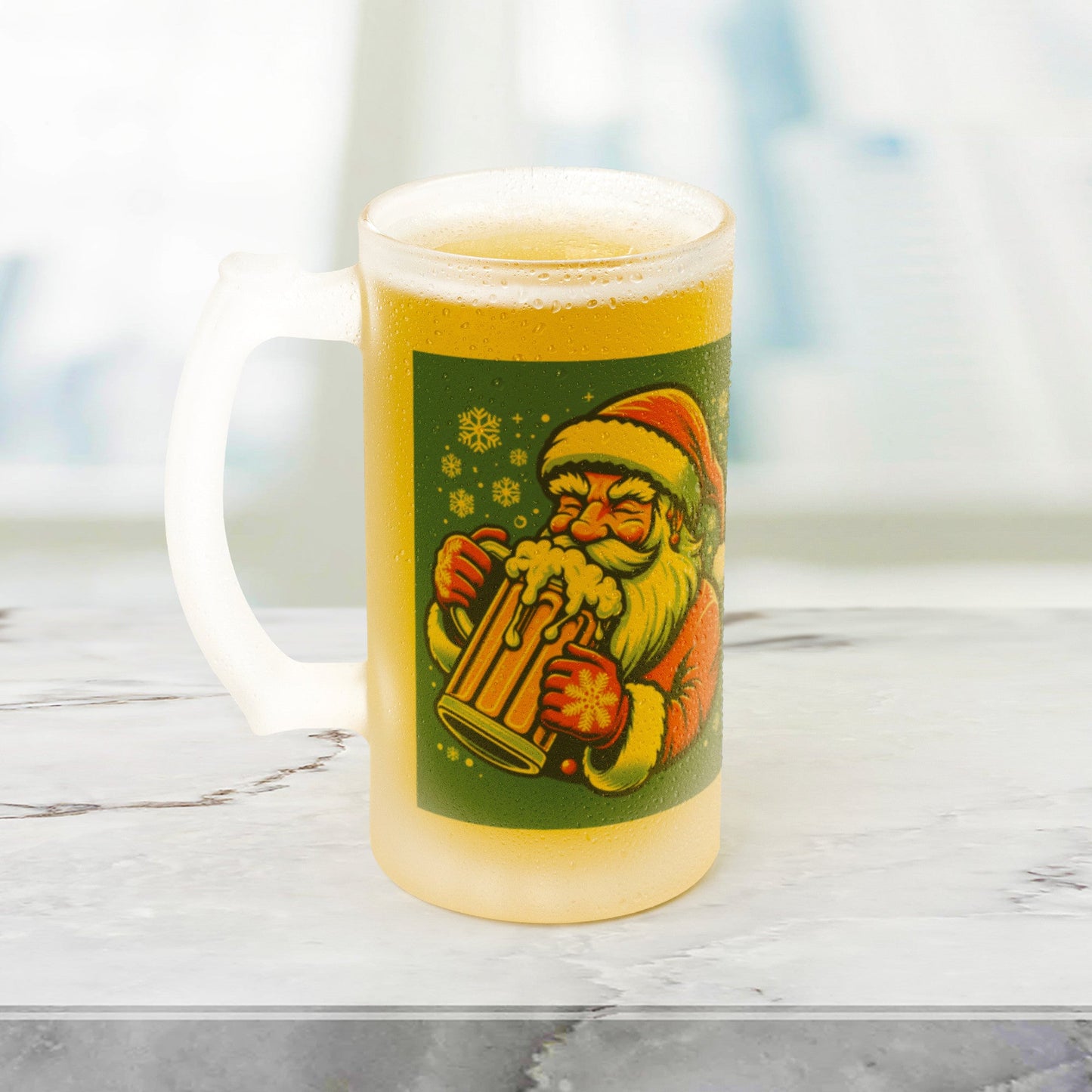 Christmas Beer Stein Santa ClausHey there, beer buddy! Get ready to raise a toast with our awesome 16oz Frosted Beer Stein!
Picture this: a classic pint glass design that feels great in your hand, ChristmasLoving.Shop