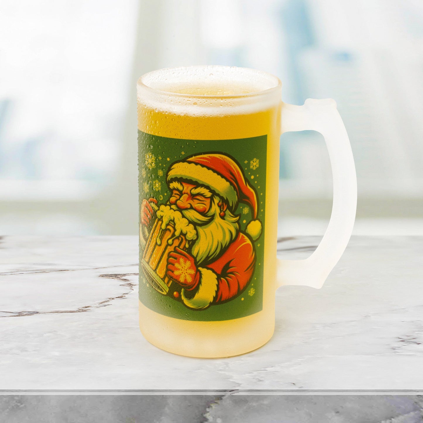 Christmas Beer Stein Santa ClausHey there, beer buddy! Get ready to raise a toast with our awesome 16oz Frosted Beer Stein!
Picture this: a classic pint glass design that feels great in your hand, ChristmasLoving.Shop