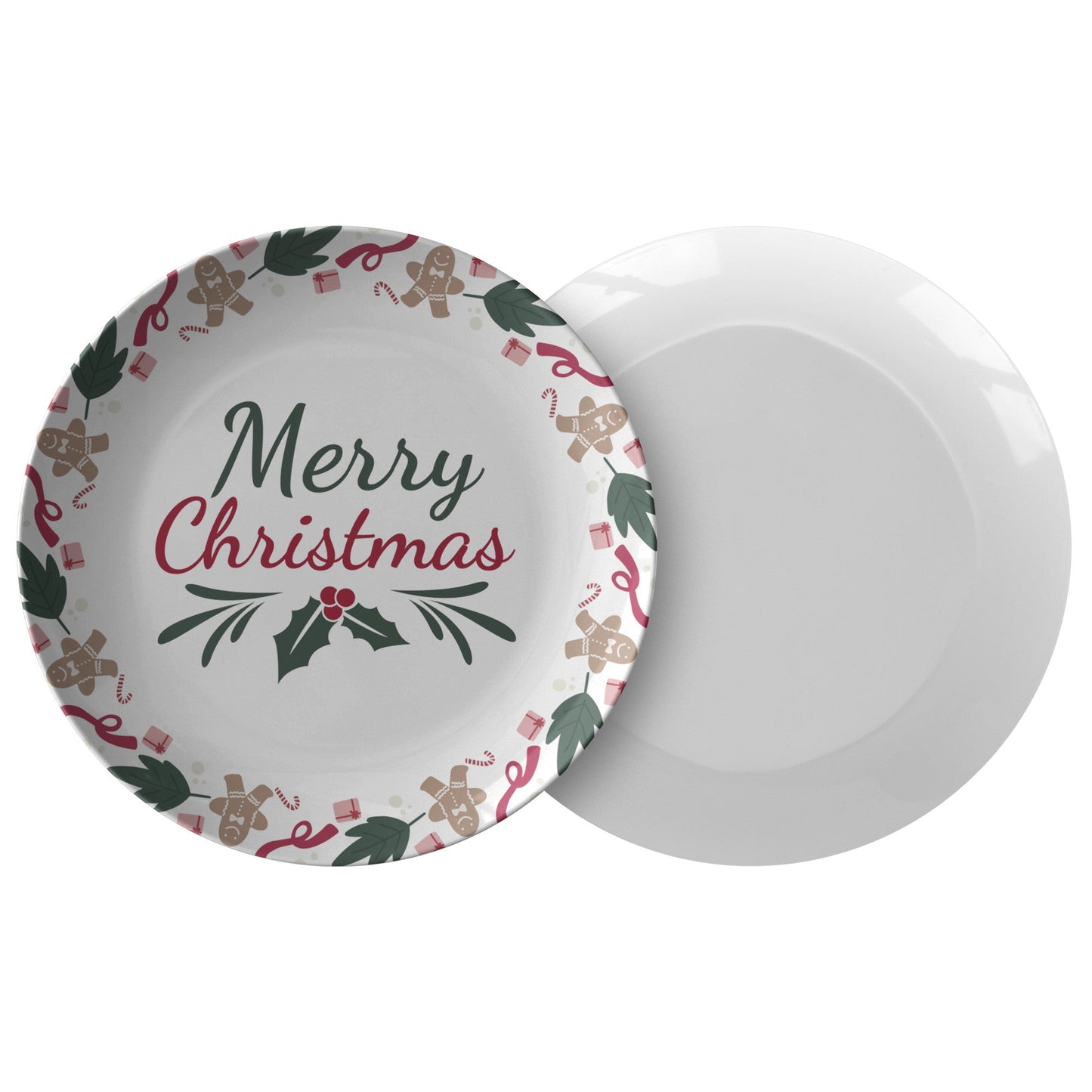 Christmas Plate with "Merry Christmas" Text, Festive Table Decor, HoliPRODUCT INFORMATION10" dinner plate manufactured from revolutionary polymer that is:
Microwave Safe
Oven Safe (250° up to 1 hour)
Dishwasher Safe
CPSC-Certified
FDAChristmasLoving.Shop