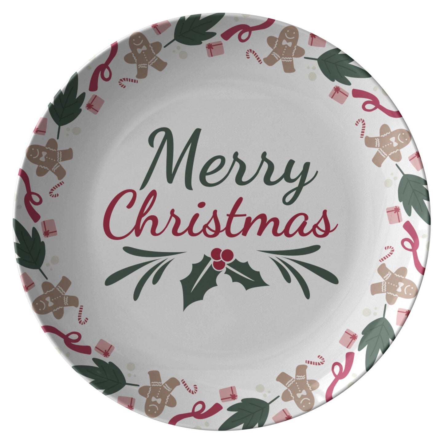 Christmas Plate with "Merry Christmas" Text, Festive Table Decor, HoliPRODUCT INFORMATION10" dinner plate manufactured from revolutionary polymer that is:
Microwave Safe
Oven Safe (250° up to 1 hour)
Dishwasher Safe
CPSC-Certified
FDAChristmasLoving.Shop