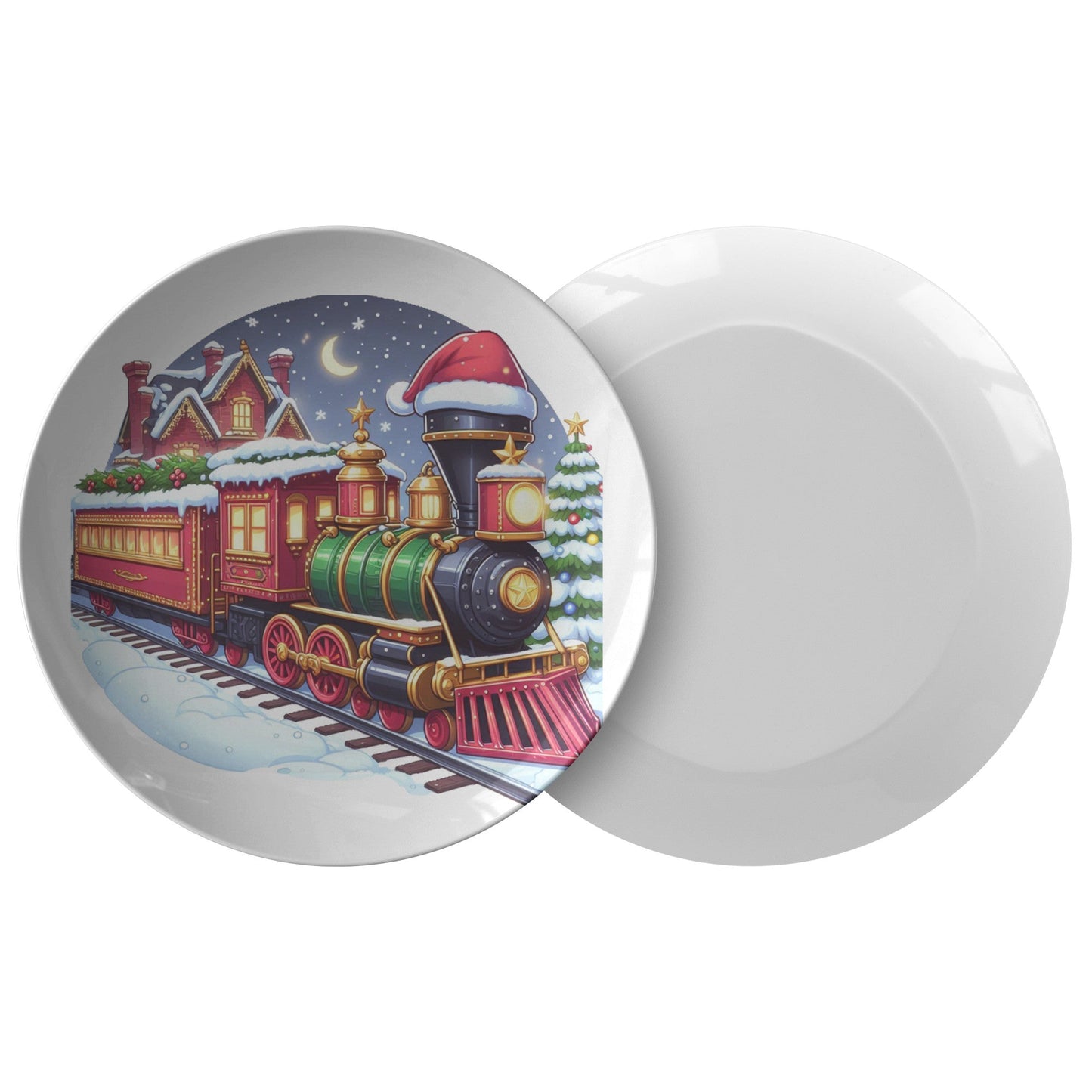 Christmas Train Decorative Plate, Holiday Plate, Festive Home Decor, CPRODUCT INFORMATION10" dinner plate manufactured from revolutionary polymer that is:
Microwave Safe
Oven Safe (250° up to 1 hour)
Dishwasher Safe
CPSC-Certified
FDAChristmasLoving.Shop