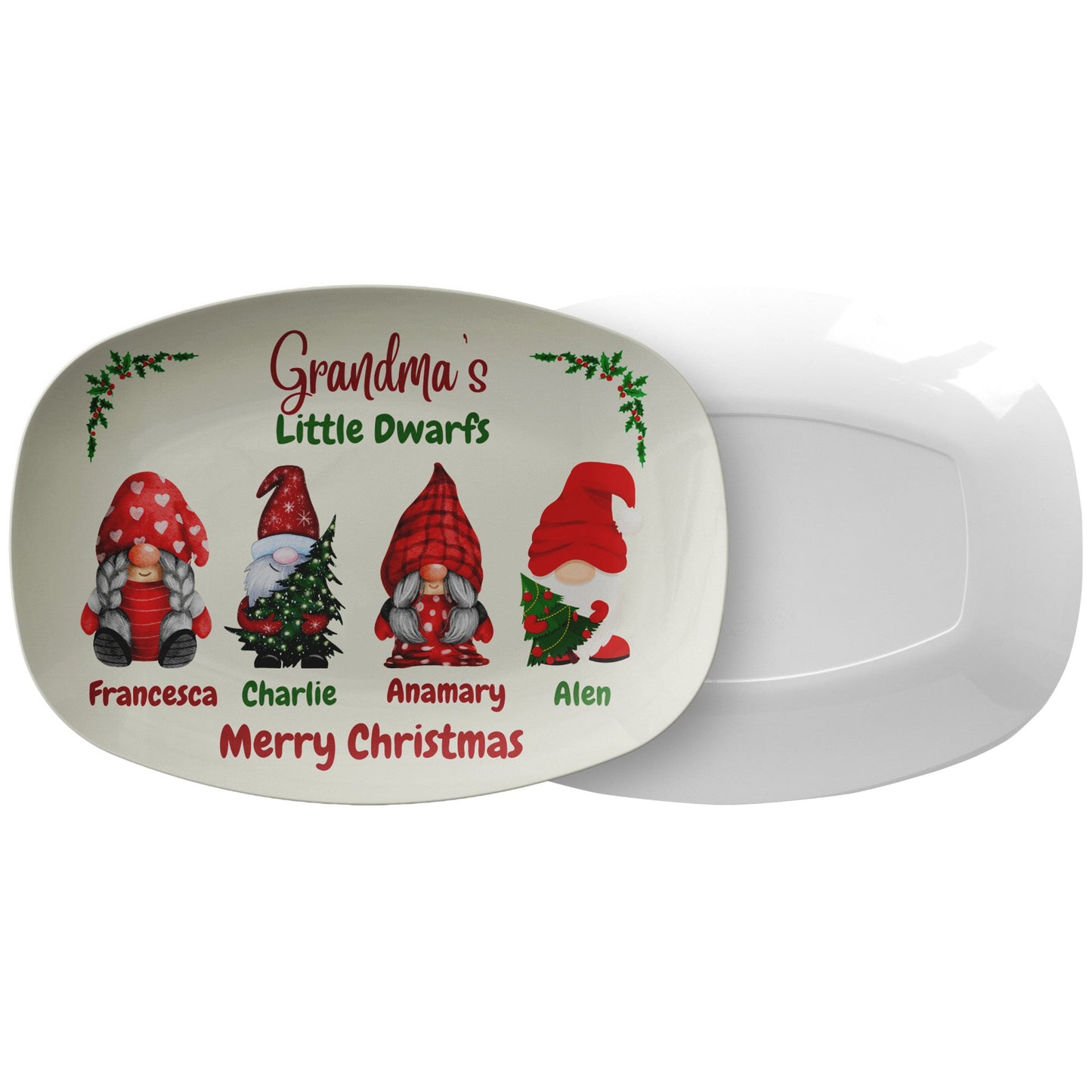 Grandma's Little Dwarfs Christmas Platter, Holiday Serving Tray, Festive Kitchen Decor
