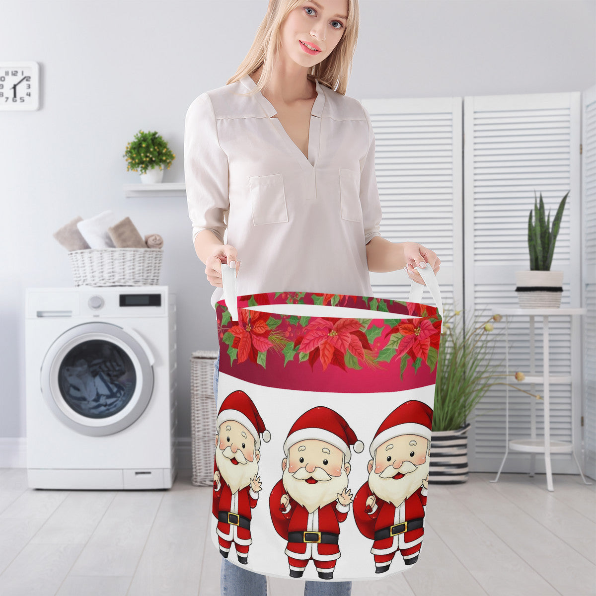 Christmas Round Laundry Basket Santa Claus Christmas decoration