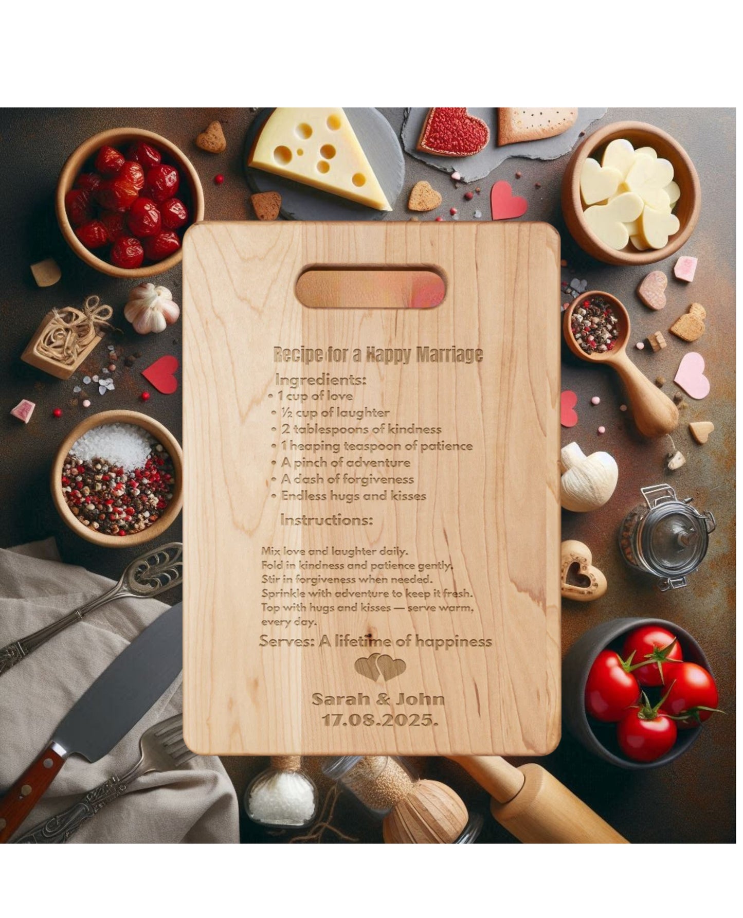 Recipe for a Happy Marriage – Personalized Maple Cutting Board